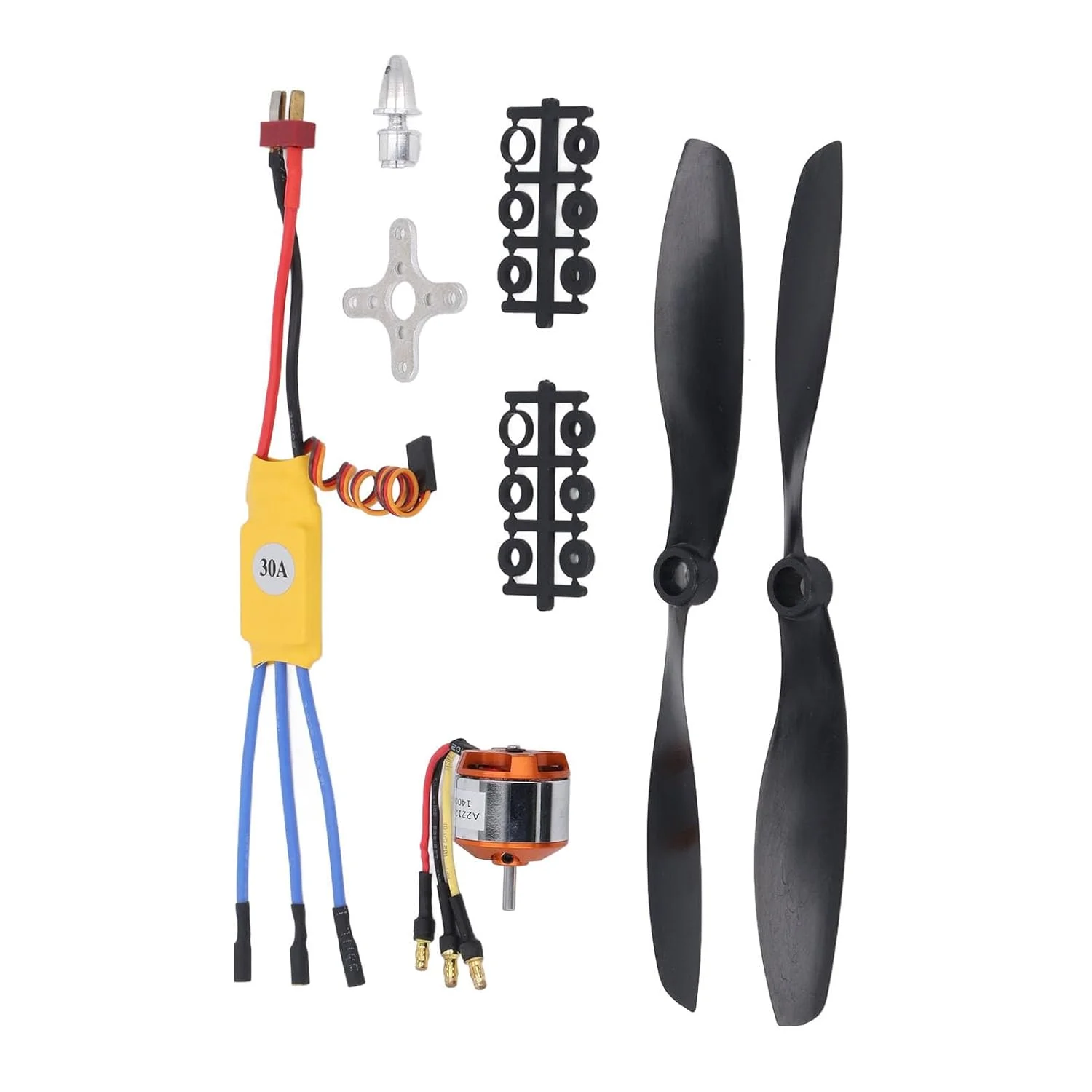 موتور براشلس 1400KV مدل A2212 10T، کیت موتور براشلس 30A ESC برای کوادکوپتر RC 550، کیت موتور براشلس با کارایی بالا، موتور فولاد آلیاژی سبک وزن با آداپتور پروانه و نصب
