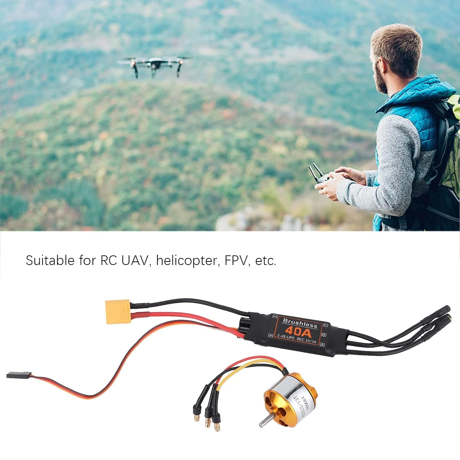 موتور براشلس و ESC 2212 1000KV، مجموعه موتور براشلس و ESC برای هلیکوپتر RC، پهپاد و مدل FPV