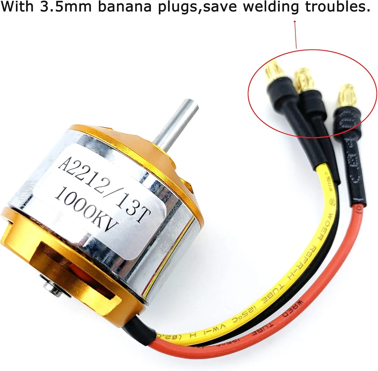 موتور براشلس A2212 1000KV با کانکتورهای موزی نری 3.5 میلی‌متری برای هواپیماهای DIY RC، مولتی‌کوپتر، کوادکوپتر و پهپاد
