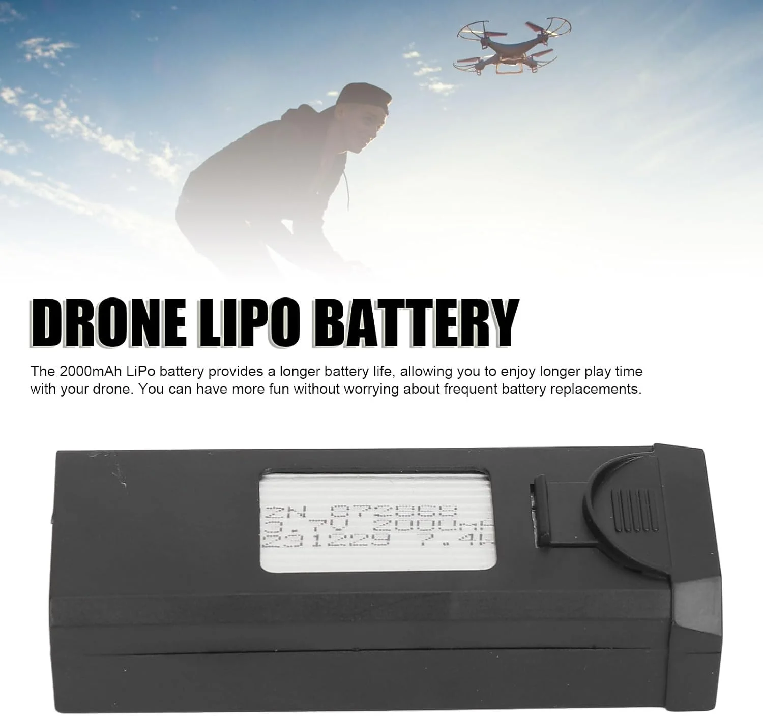 باتری لیتیوم پلیمری 3.7 ولت 2000 میلی آمپر ساعت Cryfokt، باتری سبک وزن لیتیوم پلیمری برای پهپاد، باتری قابل حمل کوادکوپتر RC، باتری لیتیوم پلیمری با ظرفیت بالا برای لوازم جانبی پهپاد RC براشلس LSRC S2S