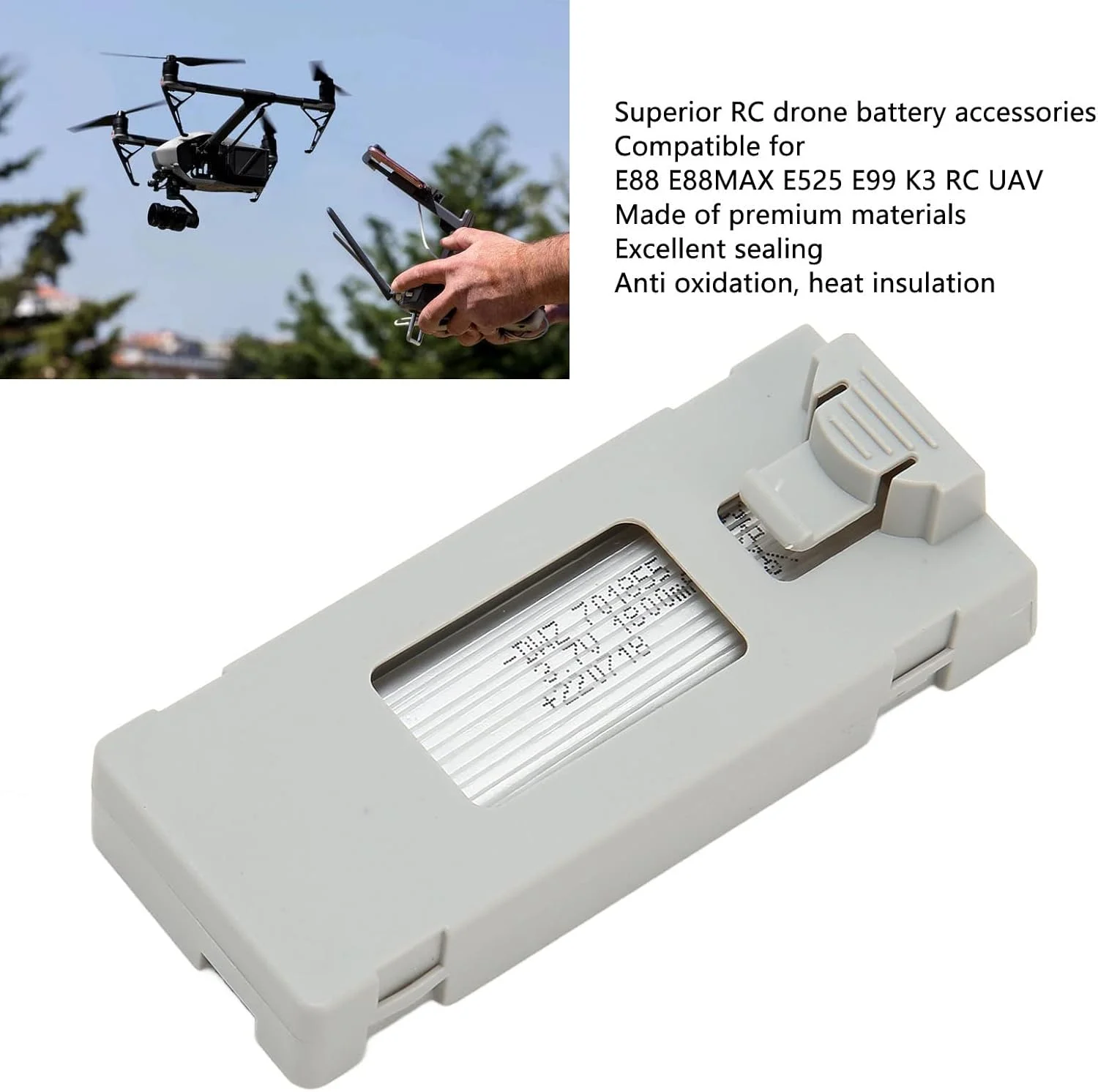 باتری لیتیومی 3.7 ولت 1800 میلی آمپر ساعت برای پهپادهای E88 E525 E99 K3