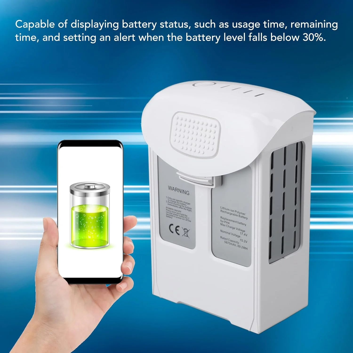 باتری ۵۸۷۰ میلی آمپر ساعتی برای پهپادهای سری Phantom 4 Pro, 4A, 4P Plus, 4 Pro V2.0, RTK Multi Spectrum، باتری جایگزین ۱۵.۲ ولت با قابلیت اتصال به برنامه و لوازم جانبی پهپاد