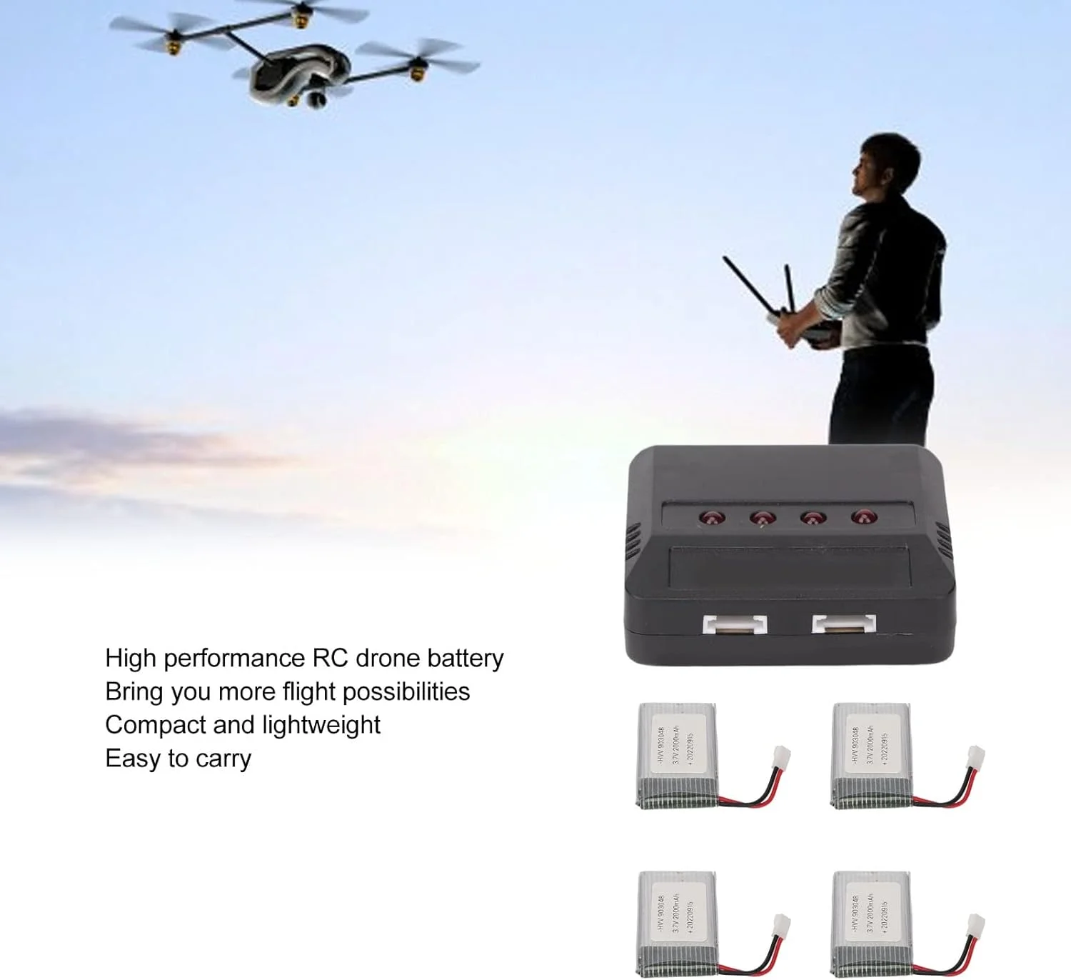 4 عدد باتری جایگزین کوادکوپتر RC مدل 903048 3.7V 2000mAh مناسب برای کوادکوپترهای KY601S H11D H11C RC 4 عدد باتری جایگزین کوادکوپتر RC مدل 903048 3.7V 2000mAh مناسب برای کوادکوپترهای KY601S H11D H11C RC