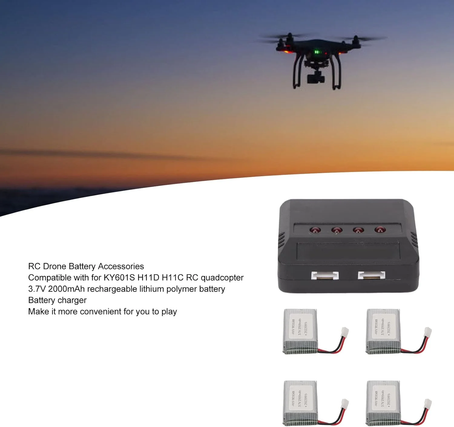 4 عدد باتری جایگزین کوادکوپتر RC مدل 903048 3.7V 2000mAh مناسب برای کوادکوپترهای KY601S H11D H11C RC 4 عدد باتری جایگزین کوادکوپتر RC مدل 903048 3.7V 2000mAh مناسب برای کوادکوپترهای KY601S H11D H11C RC