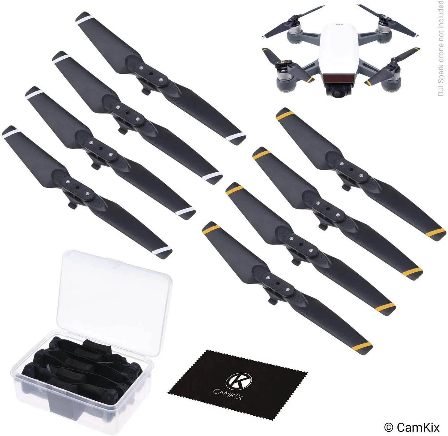 پروانه های جایگزین CamKix برای DJI Spark - 2 ست (8 پره) - همراه با جعبه نگهداری مناسب - بال های تاشو با رهاسازی سریع - طراحی تست شده پرواز - لوازم جانبی ضروری برای پهپاد DJI Spark شما