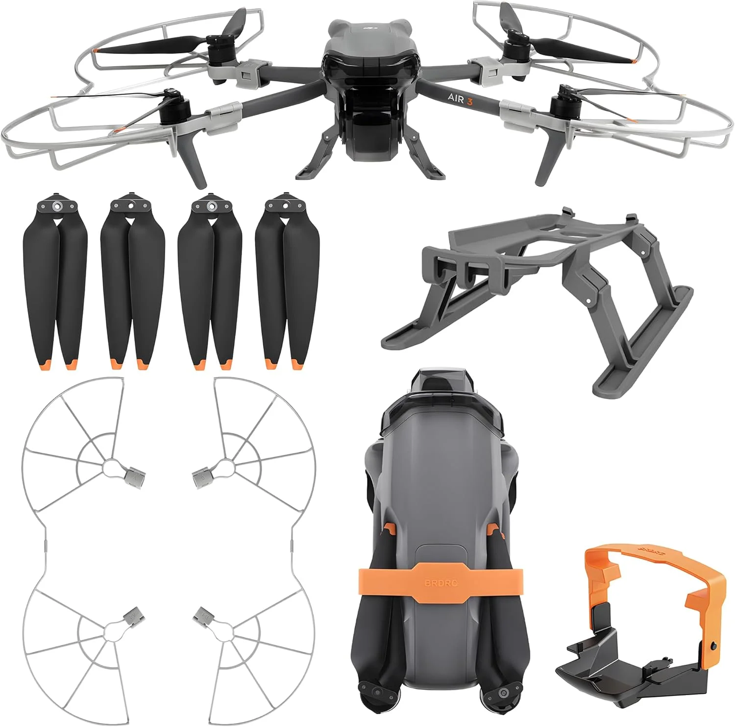 پروانه های کوادکوپتر DJI Air 3S - مجموعه لوازم جانبی 4 عددی با محافظ پروانه، پایه فرود و ملخ های کم صدا برای بسته های لوازم جانبی کوادکوپتر DJI Air 3/Air 3S (بدون کوادکوپتر)