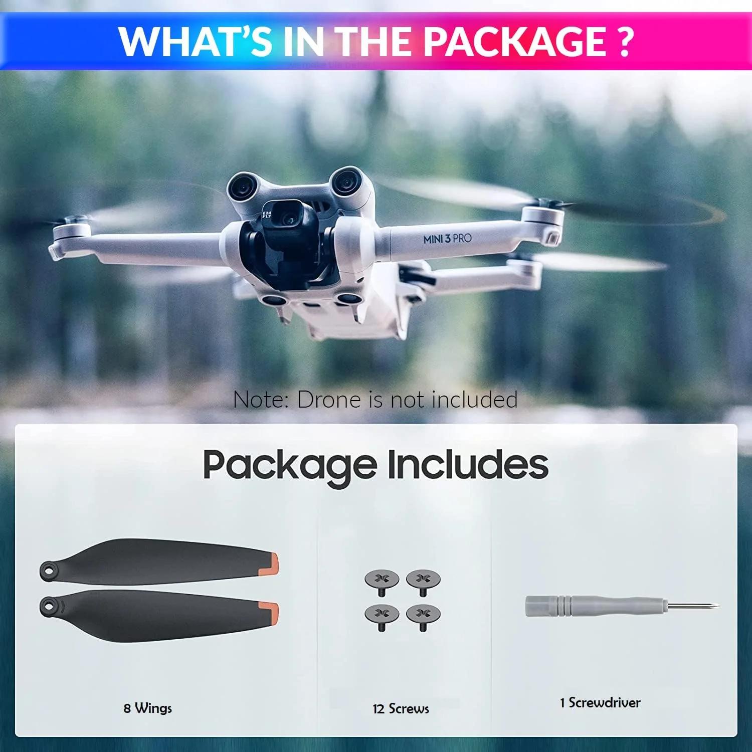 پروانه های کوادکوپتر DJI Mini 3 Pro مدل amiciCare، بال های جایگزین کم صدا، دو رنگ و سبک وزن