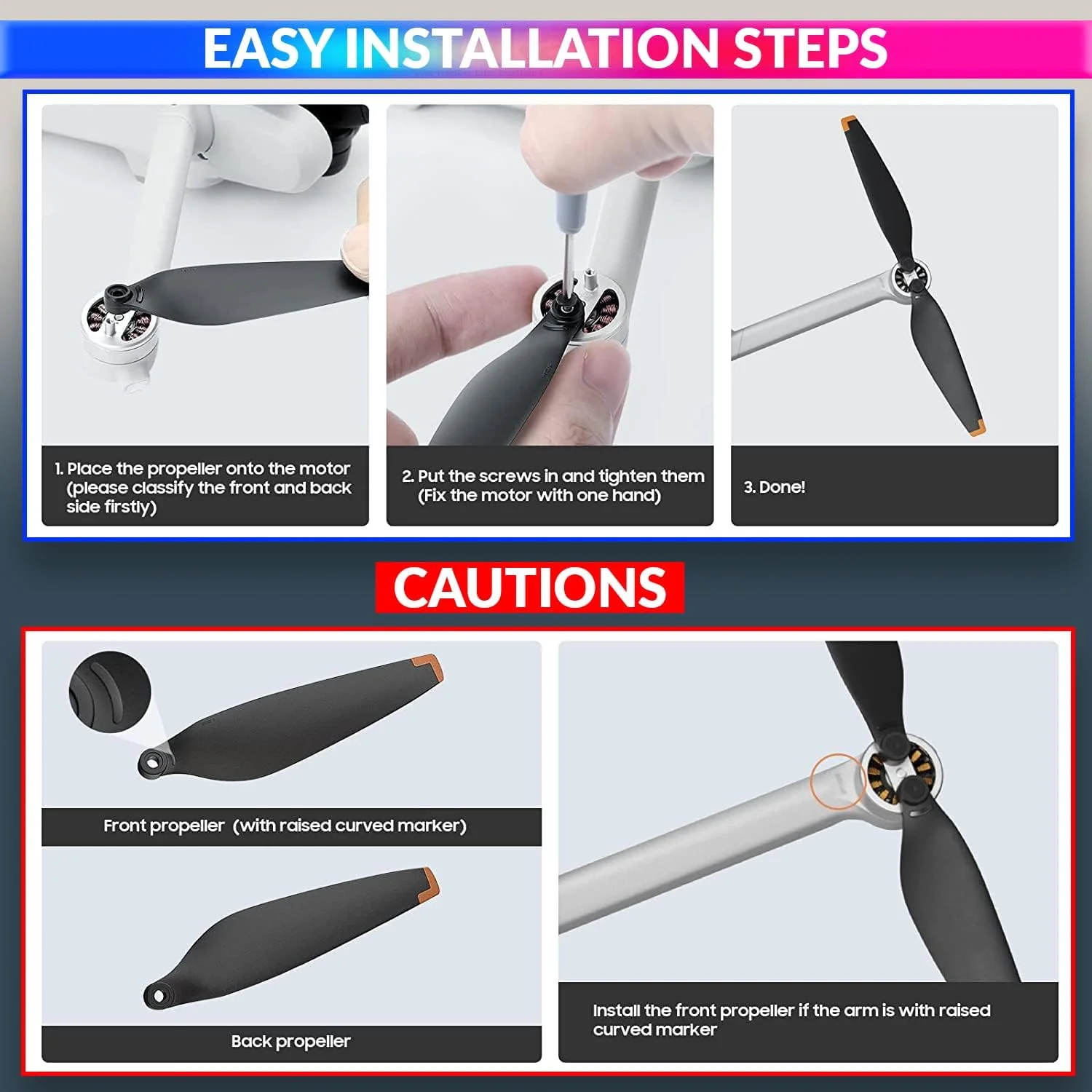 پروانه های کوادکوپتر DJI Mini 3 Pro مدل amiciCare، بال های جایگزین کم صدا، دو رنگ و سبک وزن