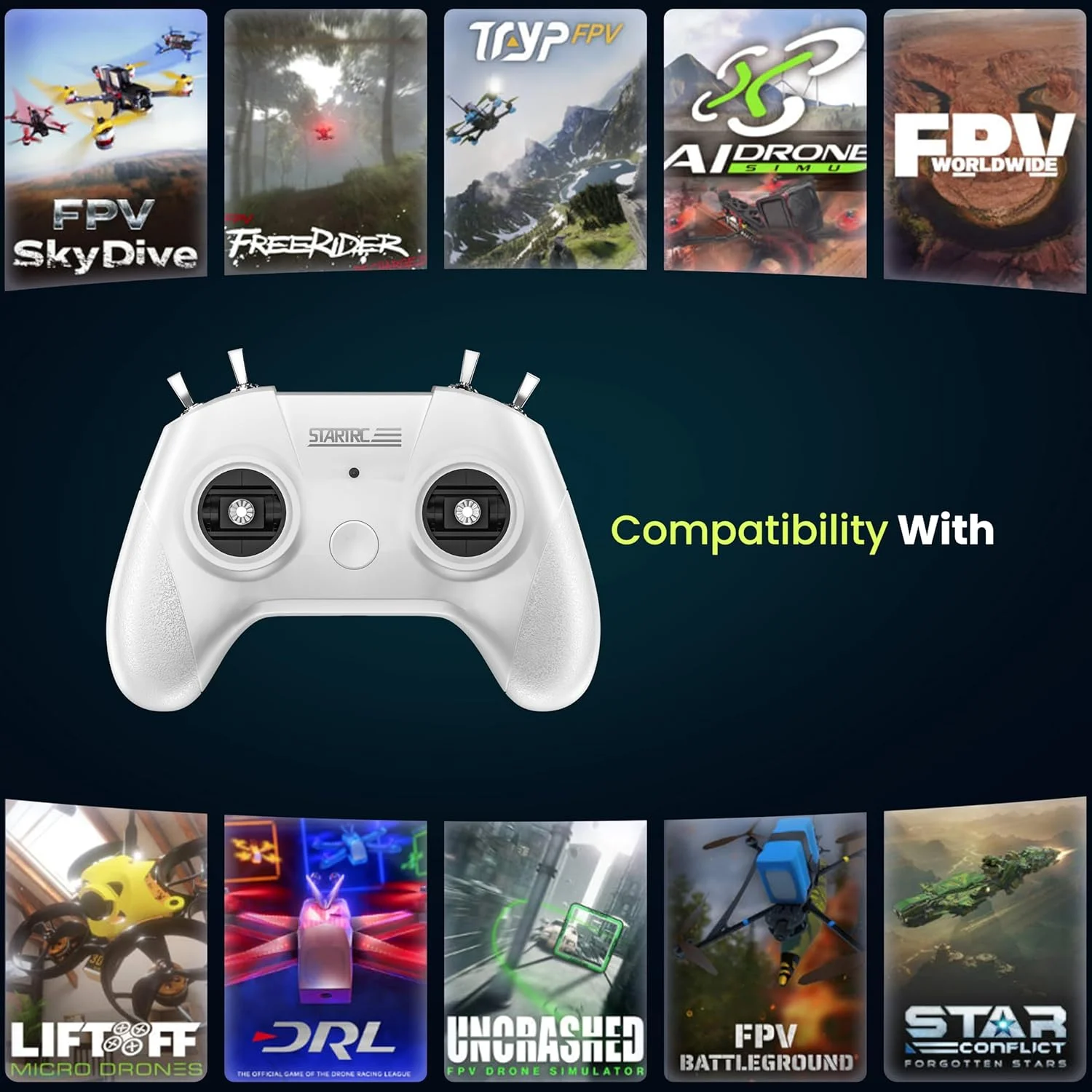 کنترل از راه دور شبیه ساز پرواز STARTRC S8 RC، 8 کانال، مناسب برای بازی های پهپاد FPV، پشتیبانی از سیستم عامل و پلتفرم های محبوب، ایده آل برای خلبانان مبتدی و تجربه آموزش حرفه ای (حالت 2) (سفید)