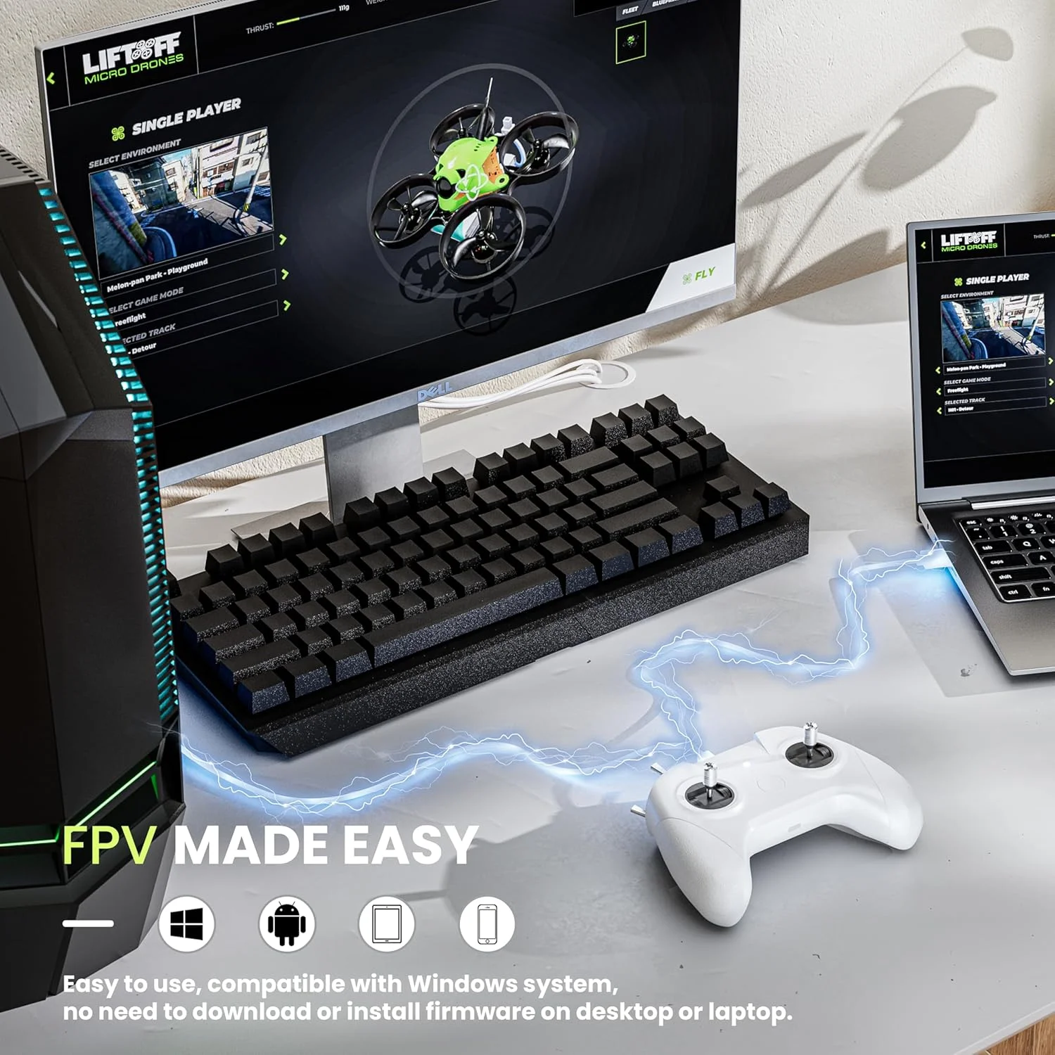 کنترل از راه دور شبیه ساز پرواز STARTRC S8 RC، 8 کانال، مناسب برای بازی های پهپاد FPV، پشتیبانی از سیستم عامل و پلتفرم های محبوب، ایده آل برای خلبانان مبتدی و تجربه آموزش حرفه ای (حالت 2) (سفید)