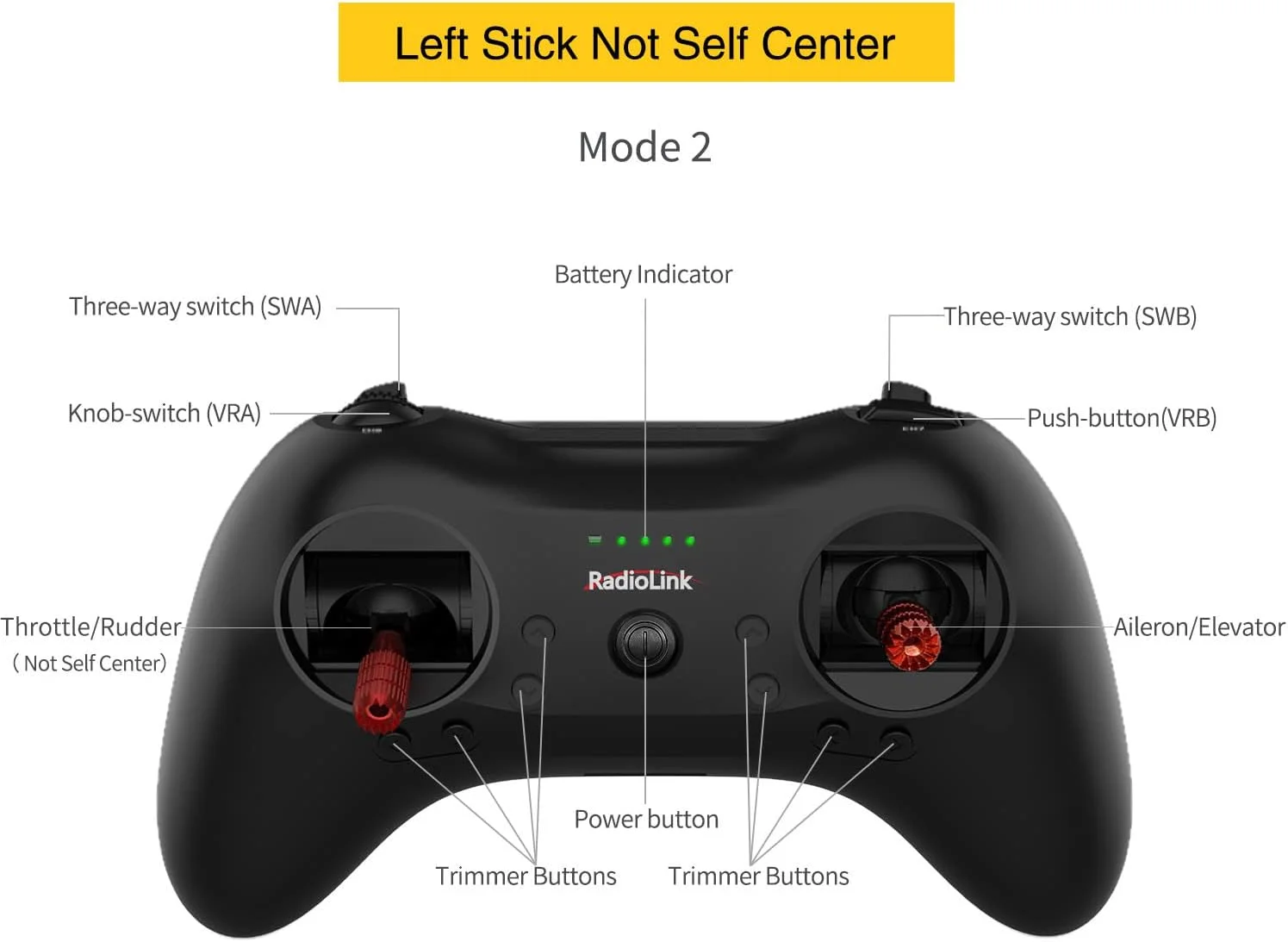فرستنده و گیرنده رادیویی 8 کاناله 2.4G رادیولینک مدل T8S به همراه گیرنده 8 کاناله R8EF، کنترل از راه دور رادیویی، دارای باتری قابل شارژ 1S داخلی برای کوادکوپتر/هواپیما/ماشین/قایق/ربات و موارد دیگر (حالت 2 دریچه گاز سمت چپ)
