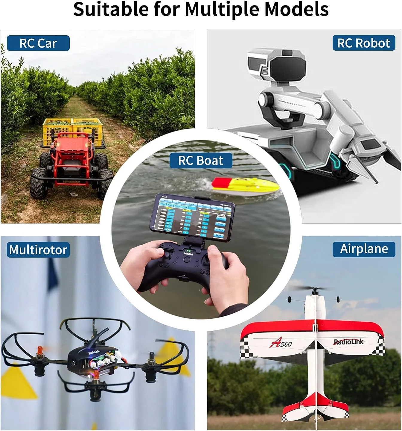 فرستنده و گیرنده رادیویی 8 کاناله 2.4G رادیولینک مدل T8S به همراه گیرنده 8 کاناله R8EF، کنترل از راه دور رادیویی، دارای باتری قابل شارژ 1S داخلی برای کوادکوپتر/هواپیما/ماشین/قایق/ربات و موارد دیگر (حالت 2 دریچه گاز سمت چپ)