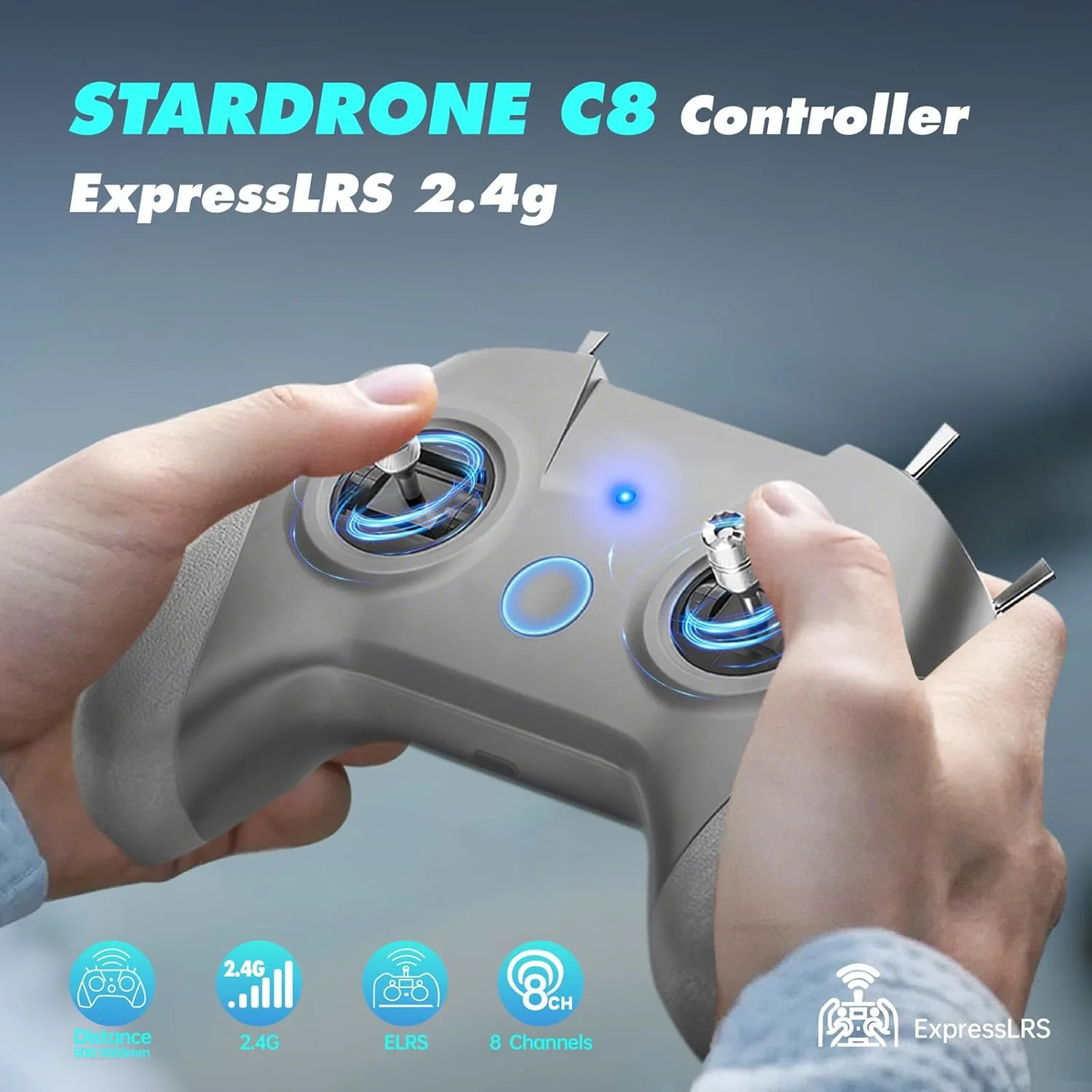 ریموت کنترل فرستنده C8 2.4GHz ERLS V3 برای پهپاد/هواپیما/مولتی روتور/ماشین/قایق، شارژ USB-C، کنترلر شبیه ساز FPV 8 کاناله سازگار با شبیه ساز پهپاد Liftoff/DRL/DCL/AI