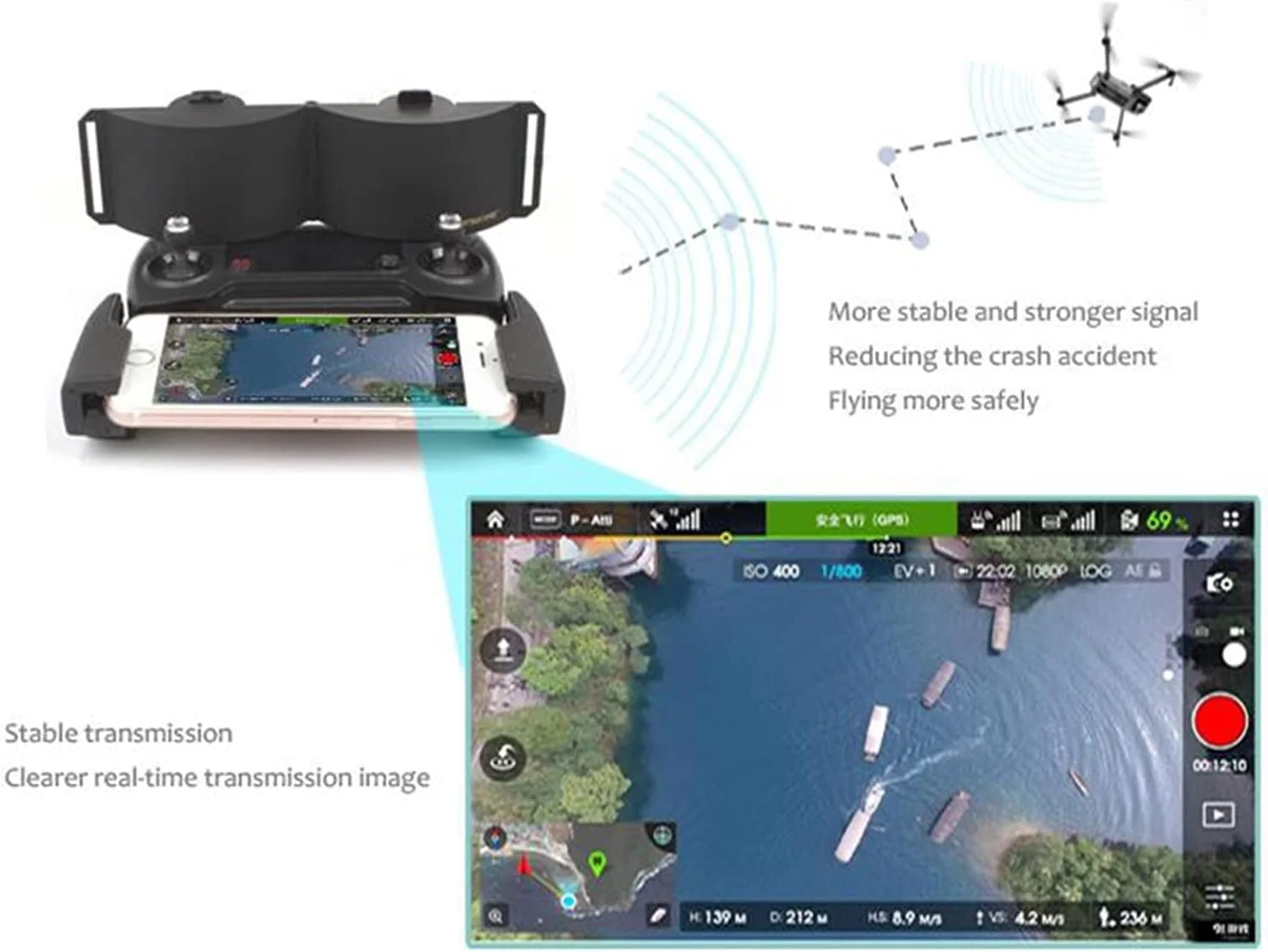 تقویت کننده سیگنال فرستنده، تقویت کننده آنتن کنترل از راه دور، برای DJI، برای پهپاد Mavic Air (طلایی)