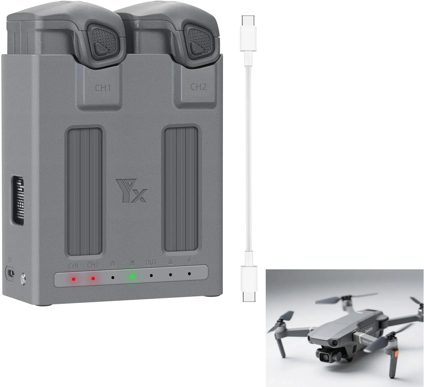 شارژر دو کاناله برای DJI Mavic 4 Pro | هاب باتری دو طرفه | شارژ سریع همزمان برای 2 باتری | سیستم شارژ هوشمند | لوازم جانبی پهپاد