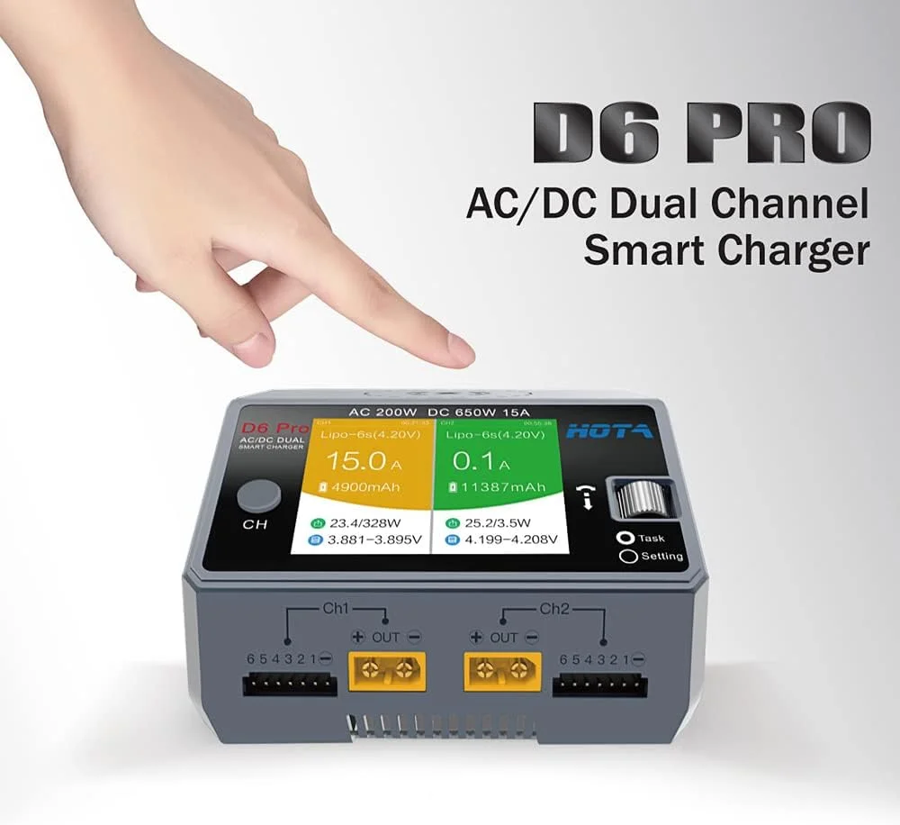 شارژر هوشمند دو پورت HOTA D6 Pro با قابلیت شارژ بیسیم تلفن همراه برای باتریهای لیپو، لیتیوم یون، LiHv، نیکد، NiMH، ماشین کنترلی و پهپاد، پشتیبانی از ورودی AC/DC (آبی شفاف) شارژر هوشمند دو پورت HOTA D6 Pro با قابلیت شارژ بیسیم تلفن همراه برای باتریهای لیپو، لیتیوم یون، LiHv، نیکد، NiMH، ماشین کنترلی و پهپاد، پشتیبانی از ورودی AC/DC (آبی شفاف)