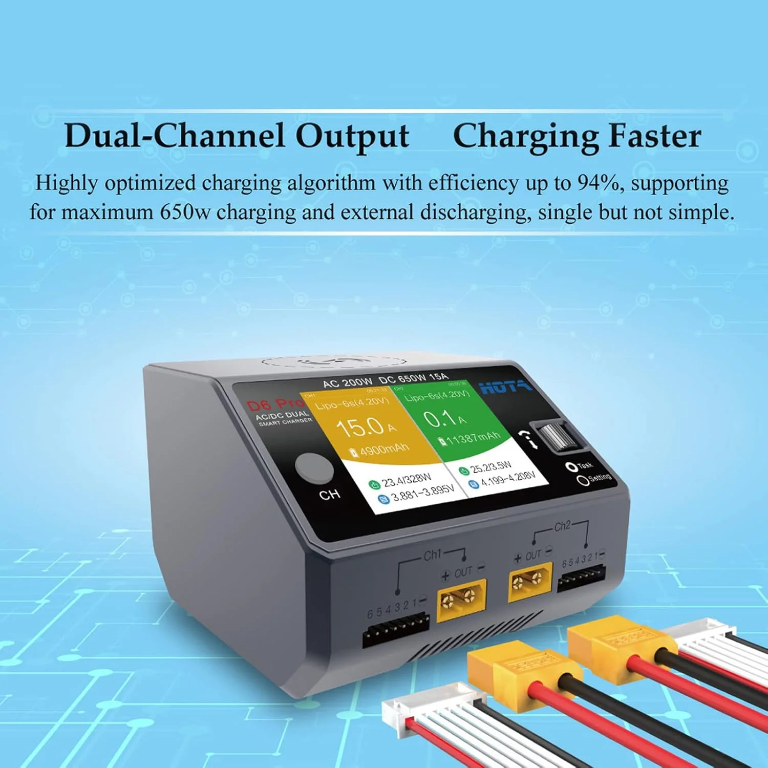 شارژر هوشمند دو پورت HOTA D6 Pro با قابلیت شارژ بیسیم تلفن همراه برای باتریهای لیپو، لیتیوم یون، LiHv، نیکد، NiMH، ماشین کنترلی و پهپاد، پشتیبانی از ورودی AC/DC (آبی شفاف) شارژر هوشمند دو پورت HOTA D6 Pro با قابلیت شارژ بیسیم تلفن همراه برای باتریهای لیپو، لیتیوم یون، LiHv، نیکد، NiMH، ماشین کنترلی و پهپاد، پشتیبانی از ورودی AC/DC (آبی شفاف)