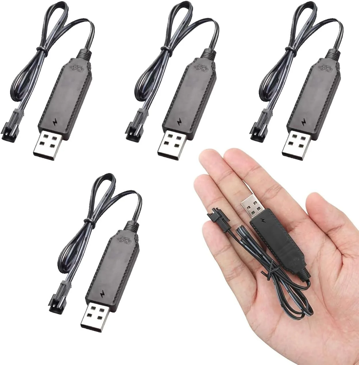 4 عدد شارژر باتری ماشین کنترلی 3.7 ولت، کابل شارژر USB پهپاد برای ماشین کنترلی اسباب بازی کودک، با دوشاخه اتصال SM-2P، کابل شارژ USB باتری لیتیومی برای باتری های NiCd/NiMH/LiPo با نشانگر LED