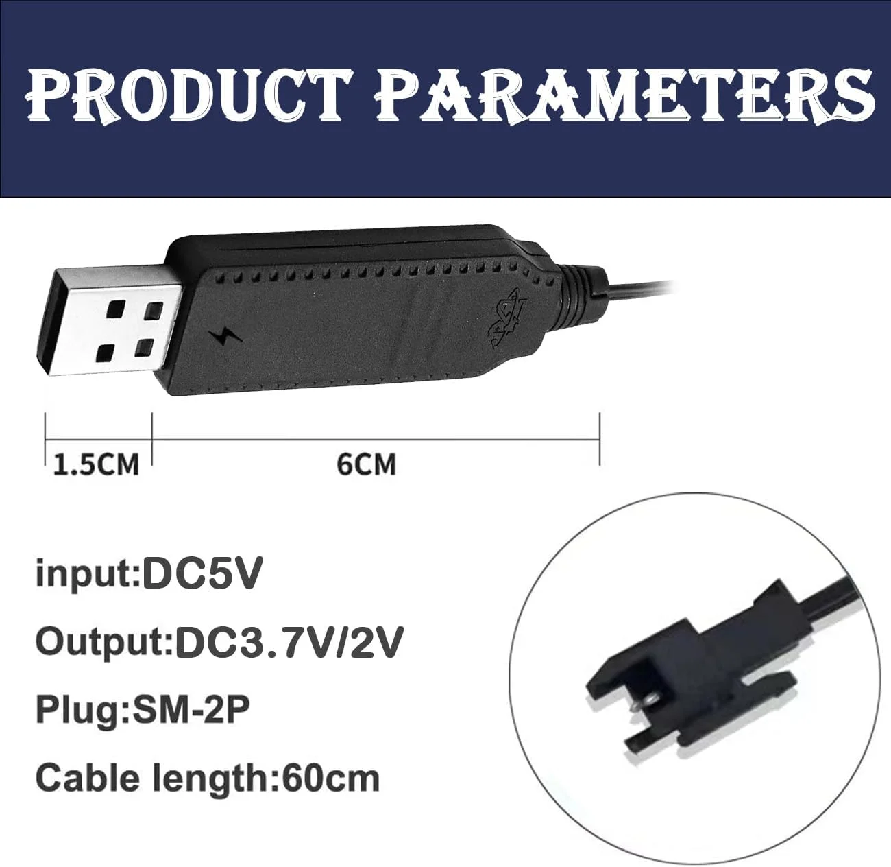 4 عدد شارژر باتری ماشین کنترلی 3.7 ولت، کابل شارژر USB پهپاد برای ماشین کنترلی اسباب بازی کودک، با دوشاخه اتصال SM-2P، کابل شارژ USB باتری لیتیومی برای باتری های NiCd/NiMH/LiPo با نشانگر LED