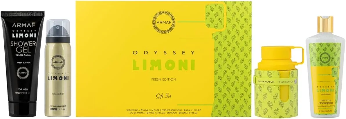مجموعه هدیه ۴ تکه عطر آرماف اودیسه لیمونی فرش مردانه و زنانه، ادو پرفیوم ۱۰۰ میلی لیتر، اسپری بدن ۵۰ میلی لیتر، شامپو مو ۲۵۰ میلی لیتر، ژل دوش ۱۰۰ میلی لیتر، رایحه ماندگار با نت های لیمو و دریایی مجموعه هدیه ۴ تکه عطر آرماف اودیسه لیمونی فرش مردانه و زنانه، ادو پرفیوم ۱۰۰ میلی لیتر، اسپری بدن ۵۰ میلی لیتر، شامپو مو ۲۵۰ میلی لیتر، ژل دوش ۱۰۰ میلی لیتر، رایحه ماندگار با نت های لیمو و دریایی