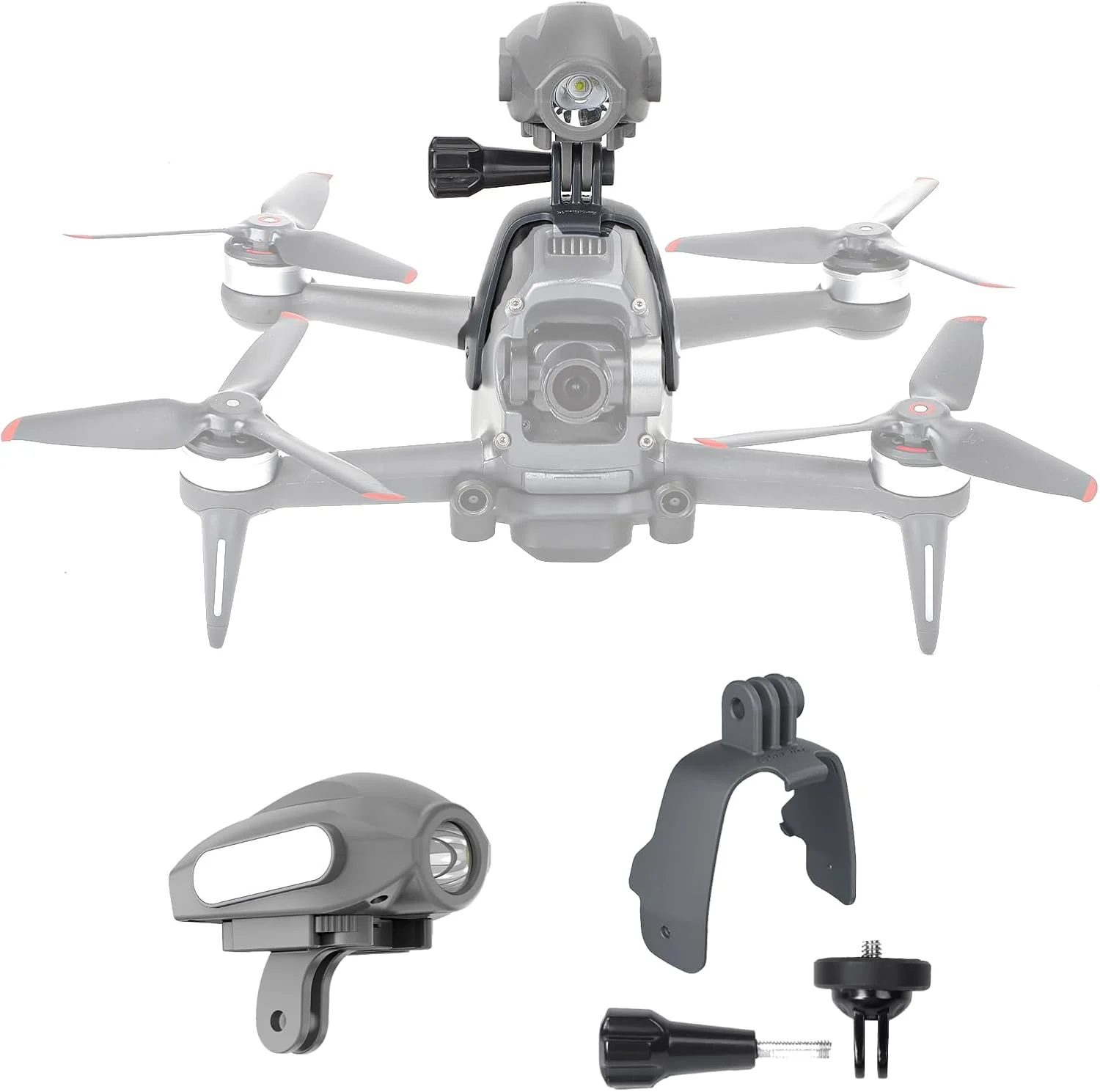 چراغ جستجوگر و چراغ چشمک زن پهپاد برای DJI FPV، چراغ پرواز در شب، چراغ جلو، پایه نصب با آداپتور براکت توسعه دهنده حمل در بالا، گیره نگهدارنده، لوازم جانبی ضد برخورد پهپاد