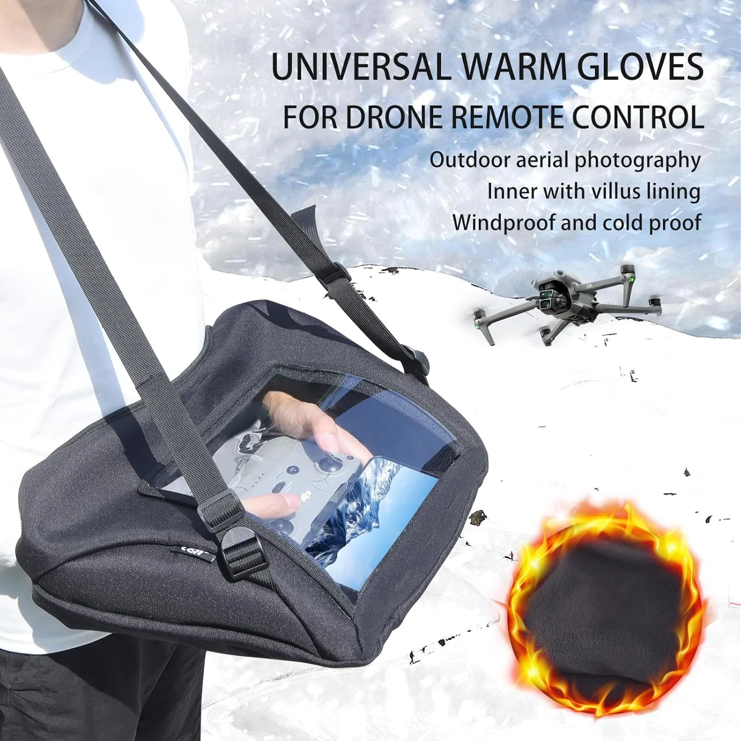 دستکش های گرم KASTWAVE برای کنترل از راه دور پهپاد، دستکش های ضخیم و ضد باد جهانی، لوازم جانبی عکاسی هوایی در فضای باز برای DJI RC/RC 2/ RC Plus/RC-N3 /RC Pro