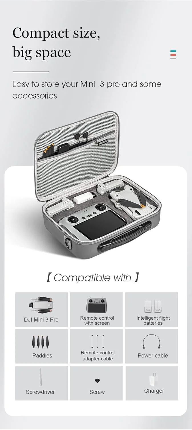 کیف حمل سازگار با DJI Mini 3 Pro، کیف نگهداری هارد شل مسافرتی سازگار با پهپاد و لوازم جانبی DJI Mini 3 Pro کیف حمل سازگار با DJI Mini 3 Pro، کیف نگهداری هارد شل مسافرتی سازگار با پهپاد و لوازم جانبی DJI Mini 3 Pro