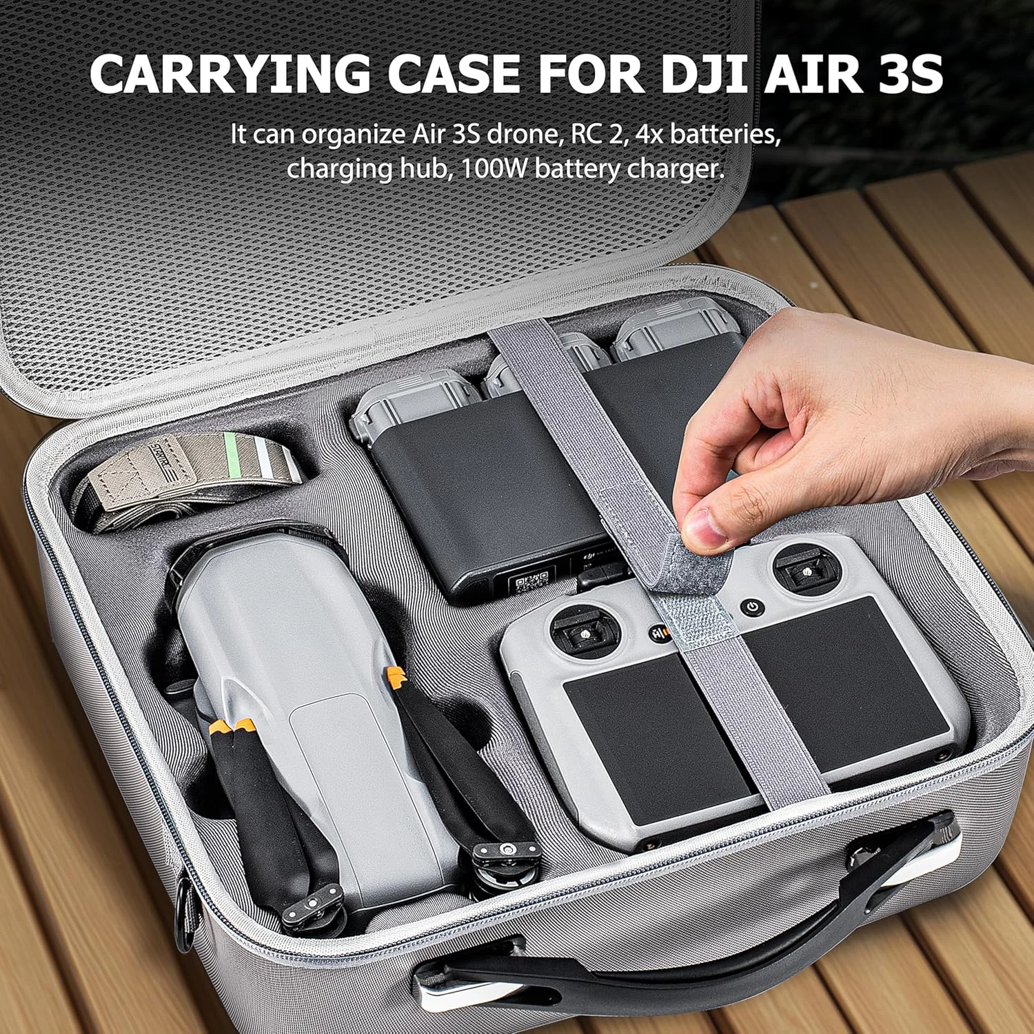 کیف حمل STARTRC Air 3S، کیف مسافرتی قابل حمل برای DJI Air 3S، کنترلر RC2/RC/RC-N3/N2، هاب شارژ باتری، خاکستری، بدنه ترکیبی