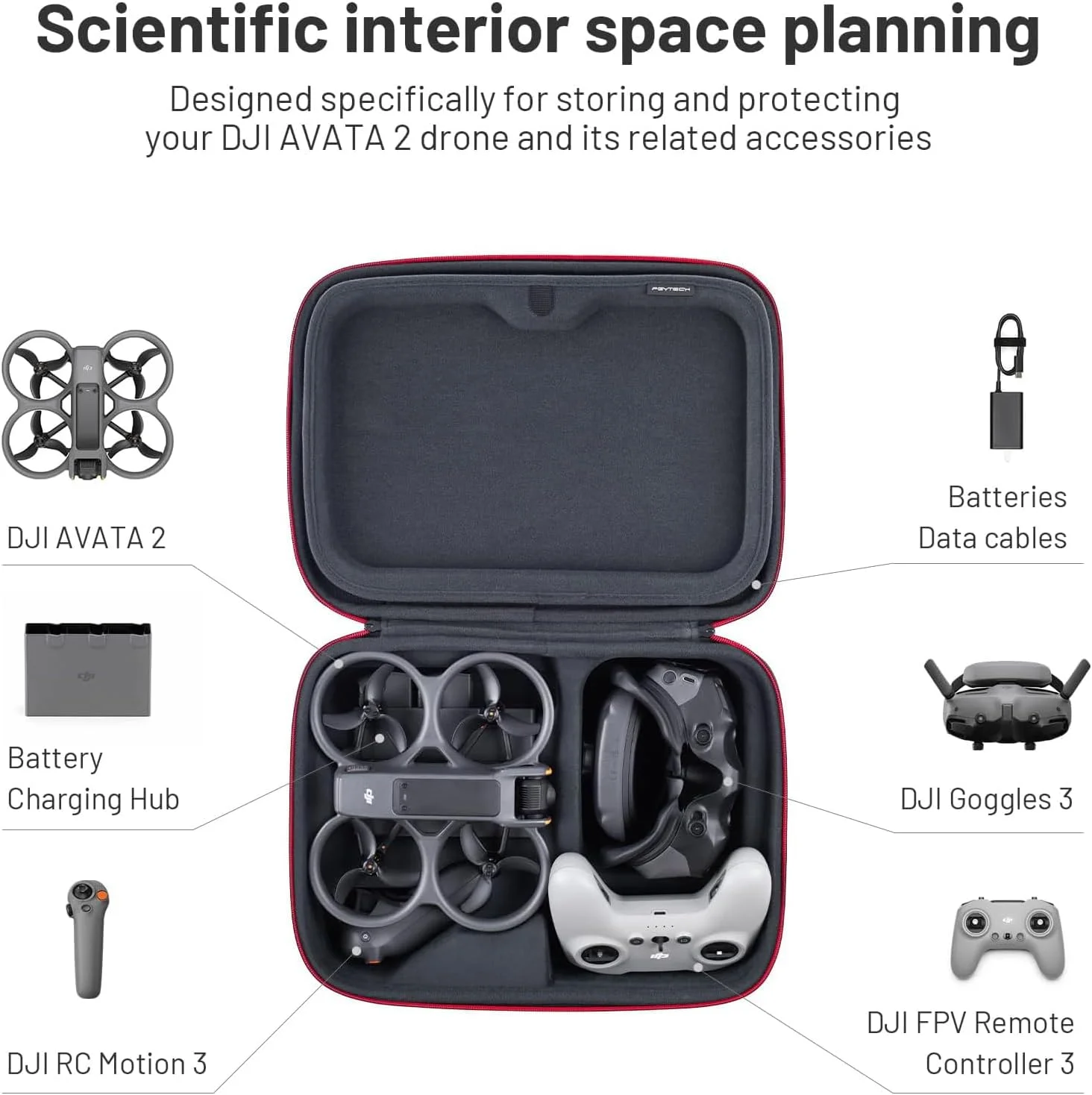 کیف حمل PGYTECH برای DJI Avata 2 | کیف مسافرتی قابل حمل سازگار با DJI Goggles 3 / DJI FPV Remote Controller 3 / RC Motion 3