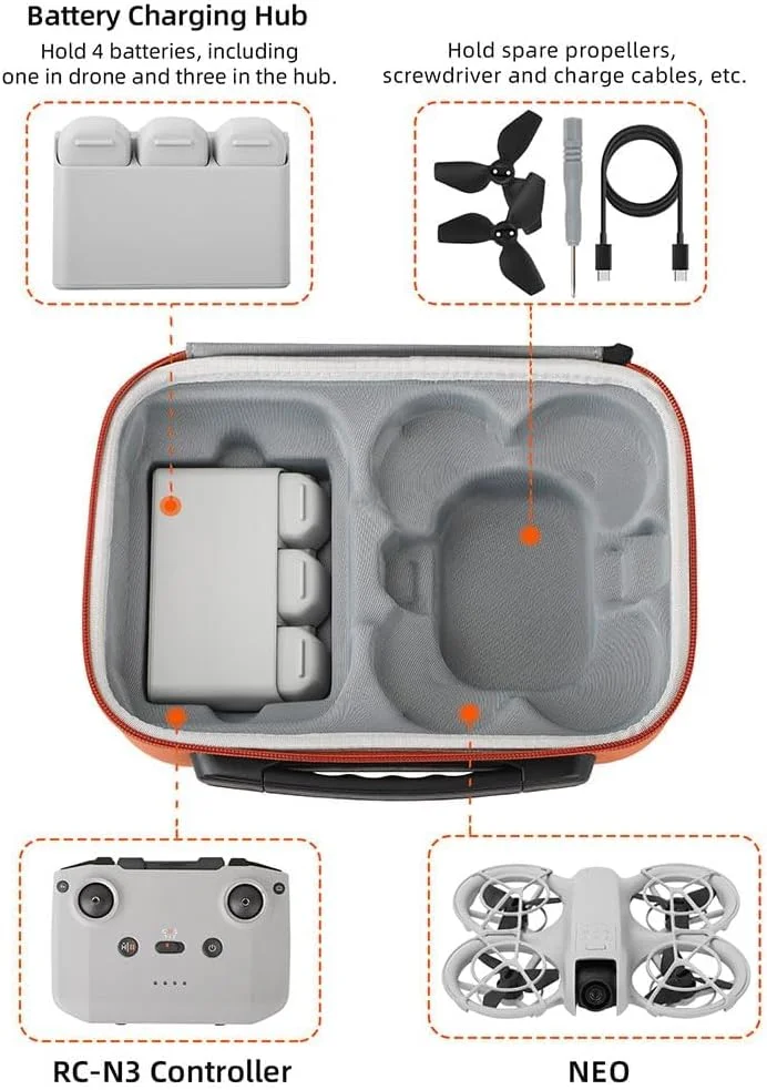کیف حمل Skeido برای DJI NEO، کیف نگهداری قابل حمل مناسب سفر، سازگار با لوازم جانبی DJI NEO (مناسب برای DJI NEO Fly More Combo) (مشکی)