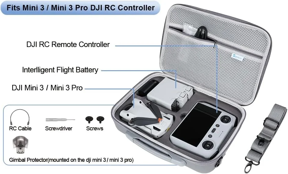 کیف نگهداری چرمی PU قابل حمل Skyreat Mini 3 Pro برای کنترلر پهپاد DJI Mini 3 Pro و سایر لوازم جانبی، خاکستری، 30.48 سانتی متر x 20.065 سانتی متر x 9.144 سانتی متر، کیف مینی 3 پرو