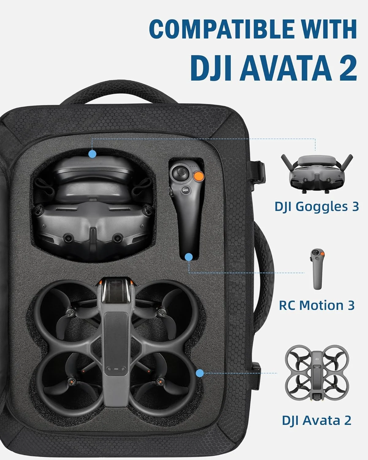 کیف Avata 2، کیف حمل قابل گسترش برای DJI Goggles 3، RC Motion 3، کوله پشتی Avata 2 با ظرفیت بزرگ مناسب برای لپ تاپ 17.3 اینچی و DJI Fly More Combo، کیف حمل پهپاد مسافرتی برای لوازم جانبی کیف Avata 2، کیف حمل قابل گسترش برای DJI Goggles 3، RC Motion 3، کوله پشتی Avata 2 با ظرفیت بزرگ مناسب برای لپ تاپ 17.3 اینچی و DJI Fly More Combo، کیف حمل پهپاد مسافرتی برای لوازم جانبی