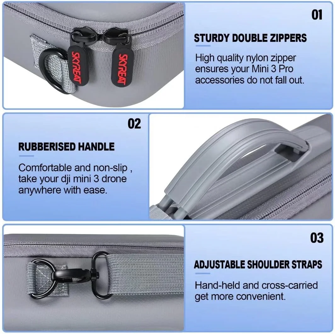 کیف نگهداری چرمی PU قابل حمل Skyreat Mini 3 Pro برای کنترلر پهپاد DJI Mini 3 Pro و سایر لوازم جانبی، خاکستری، 30.48 سانتی متر x 20.065 سانتی متر x 9.144 سانتی متر، کیف مینی 3 پرو