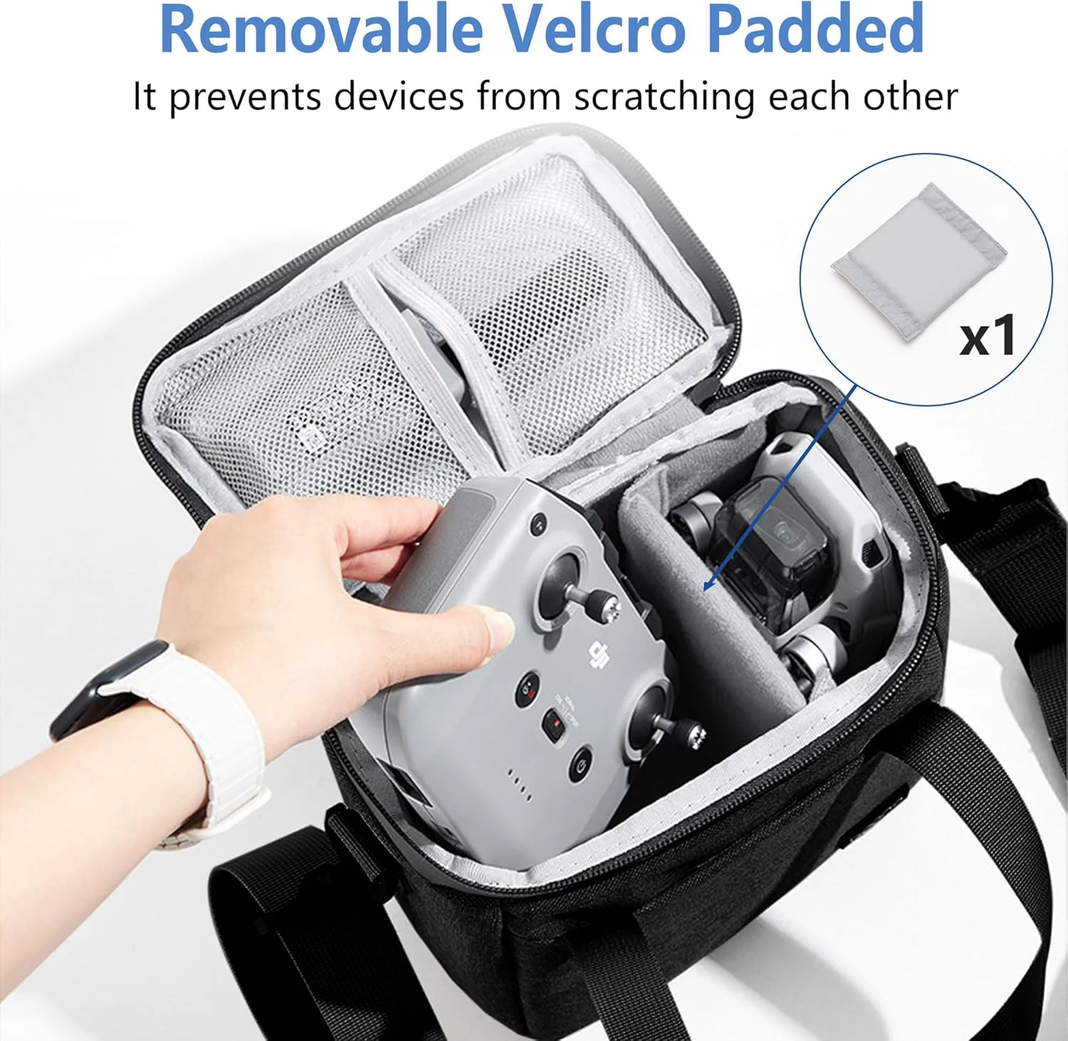 کیف حمل مسافرتی DJI Mini 4K/Mni 4/Mni 4 Pro/Mini 2 SE، کیف شانه ای کوچک قابل حمل برای پهپاد DJI و لوازم جانبی کنترلر، کیف نگهداری پهپاد آکسفورد ضد آب با بند شانه (مشکی)