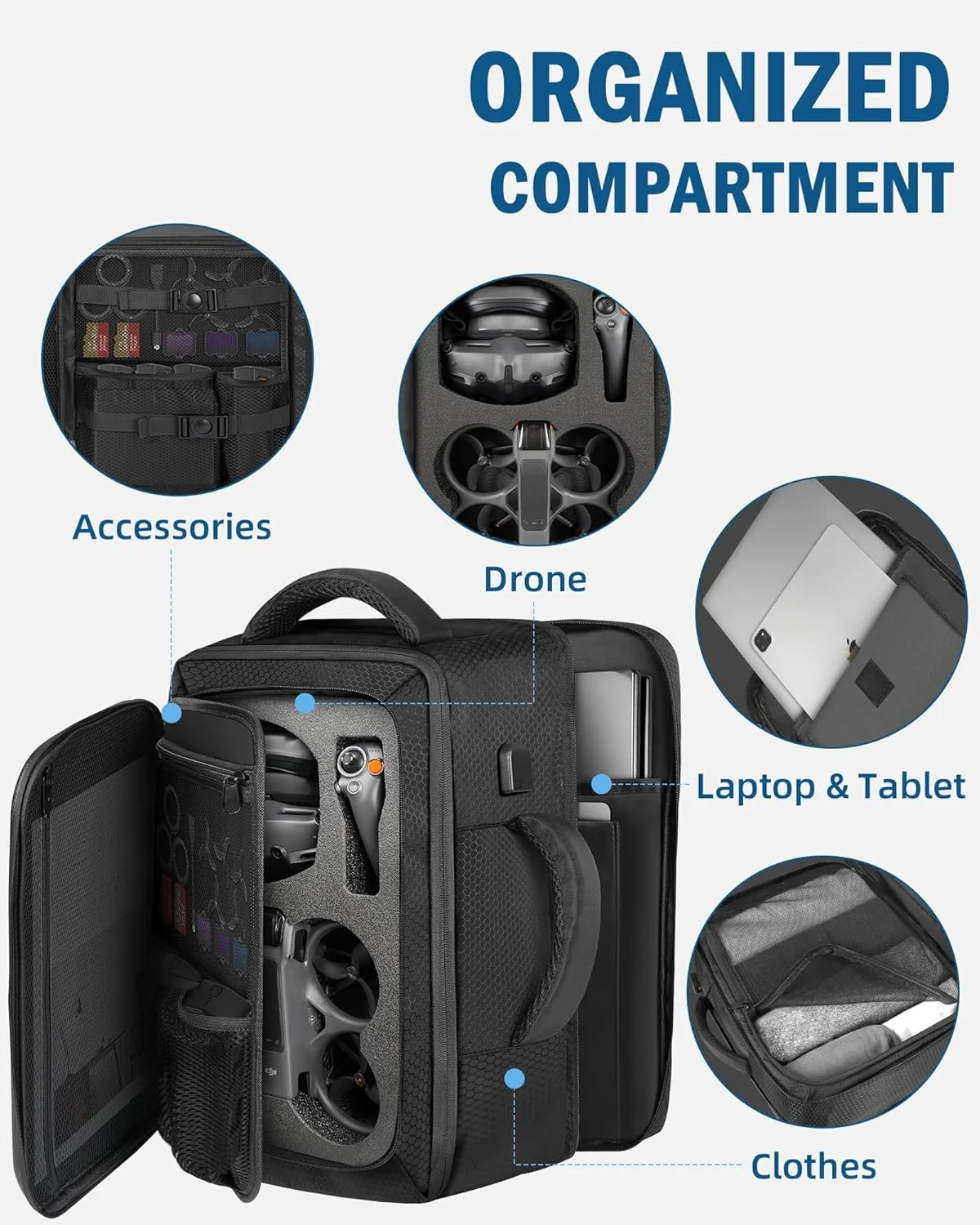 کیف Avata 2، کیف حمل قابل گسترش برای DJI Goggles 3، RC Motion 3، کوله پشتی Avata 2 با ظرفیت بزرگ مناسب برای لپ تاپ 17.3 اینچی و DJI Fly More Combo، کیف حمل پهپاد مسافرتی برای لوازم جانبی کیف Avata 2، کیف حمل قابل گسترش برای DJI Goggles 3، RC Motion 3، کوله پشتی Avata 2 با ظرفیت بزرگ مناسب برای لپ تاپ 17.3 اینچی و DJI Fly More Combo، کیف حمل پهپاد مسافرتی برای لوازم جانبی