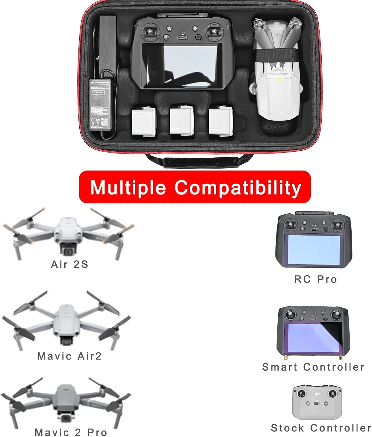 کیف حمل محکم RLSOCO برای DJI Mavic Air 2/Air 2S/Mavic 2 Pro و DJI RC Pro/کنترلر هوشمند/کنترلر اصلی - مناسب برای لوازم جانبی: کنترلر، بدنه پهپاد، باتری ها، شارژر، هاب شارژ، پروانه ها (فقط کیف)