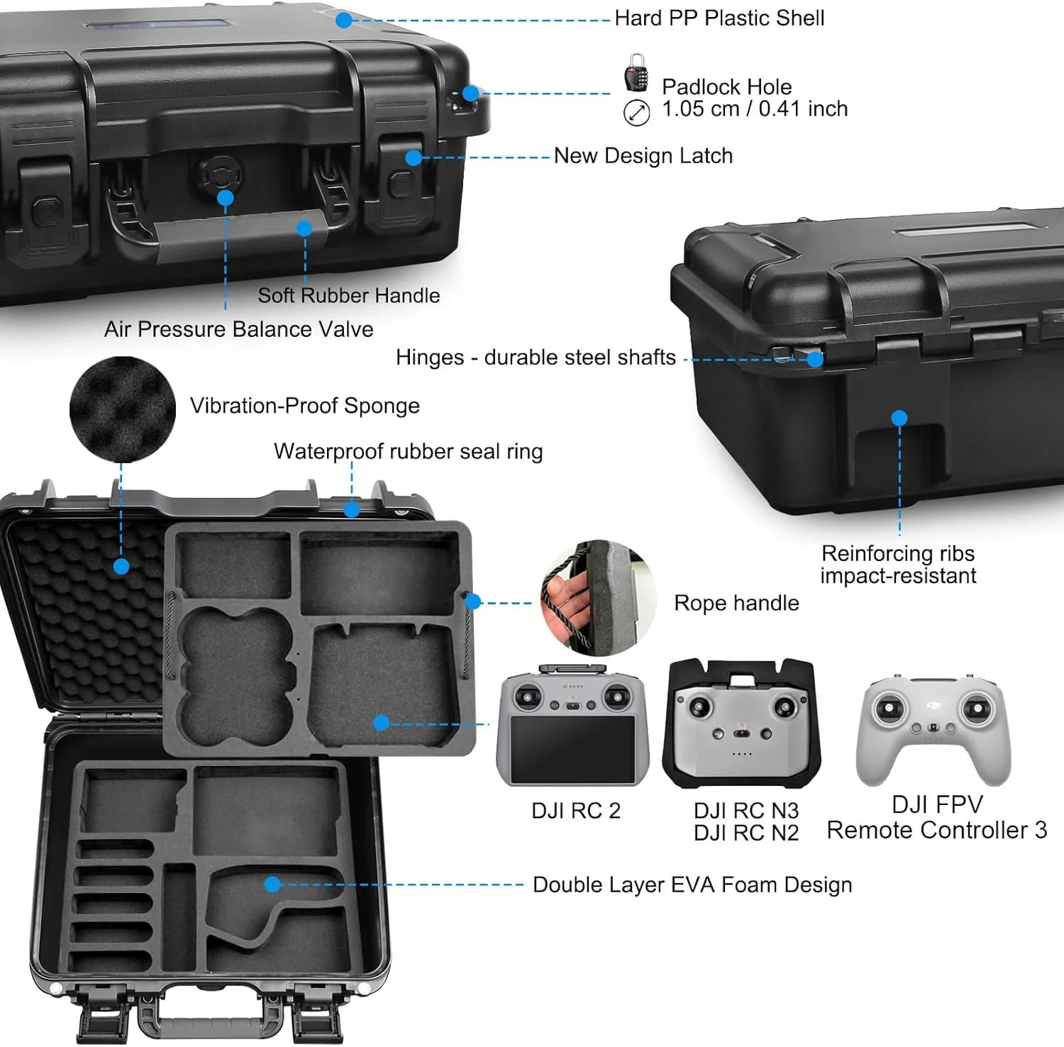 کیف حمل سخت ضد آب Lekufee برای DJI Neo Drone، RC 2/N3/N2، Goggles 3/2/Integra (نه برای N3)، RC Motion 3/2، FPV Controller 3، لوازم جانبی (فقط کیف)