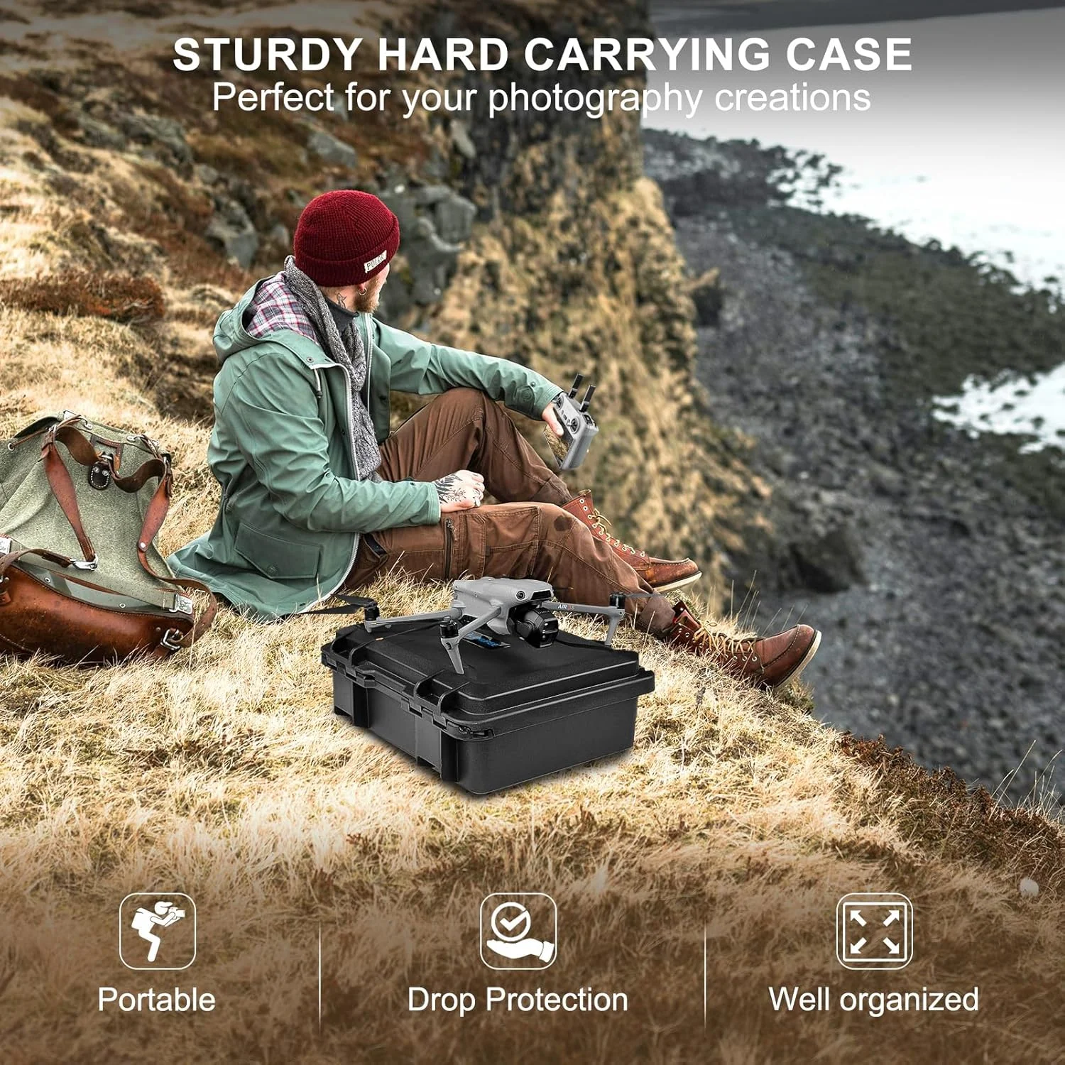 کیف حمل ضد آب Lekufee سازگار با DJI Air 3S، پهپاد DJI Air 3، کمبو Fly More DJI Air 3S، کنترلر از راه دور DJI RC Pro 2، DJI RC 2، DJI RC N3/N2 و لوازم جانبی (فقط کیف)