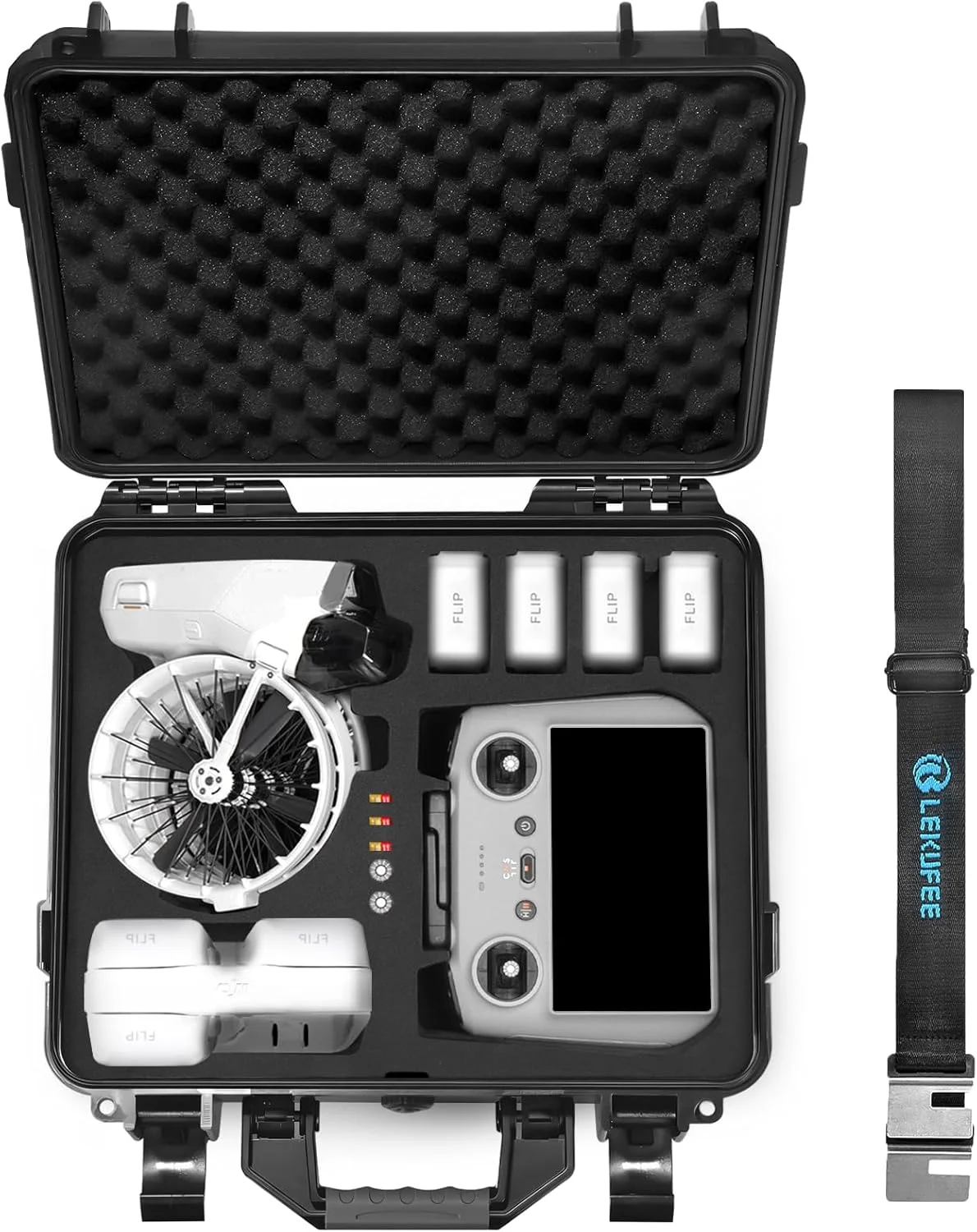 کیف سخت ضدآب Lekufee برای DJI Flip، Fly More Combo، DJI RC 2، RC N3/N2، باتری (9 عدد)، هاب شارژ و لوازم جانبی بیشتر (فقط کیف)