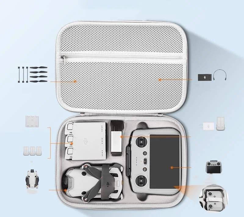 کیف نگهداری ضد گرد و غبار با ظرفیت بالا برای DJI Mini 4 Pro Fly More Combo - کیف محافظ چرمی PU قابل حمل با محفظه های سفارشی برای کنترلر RC2، باتری ها و لوازم جانبی