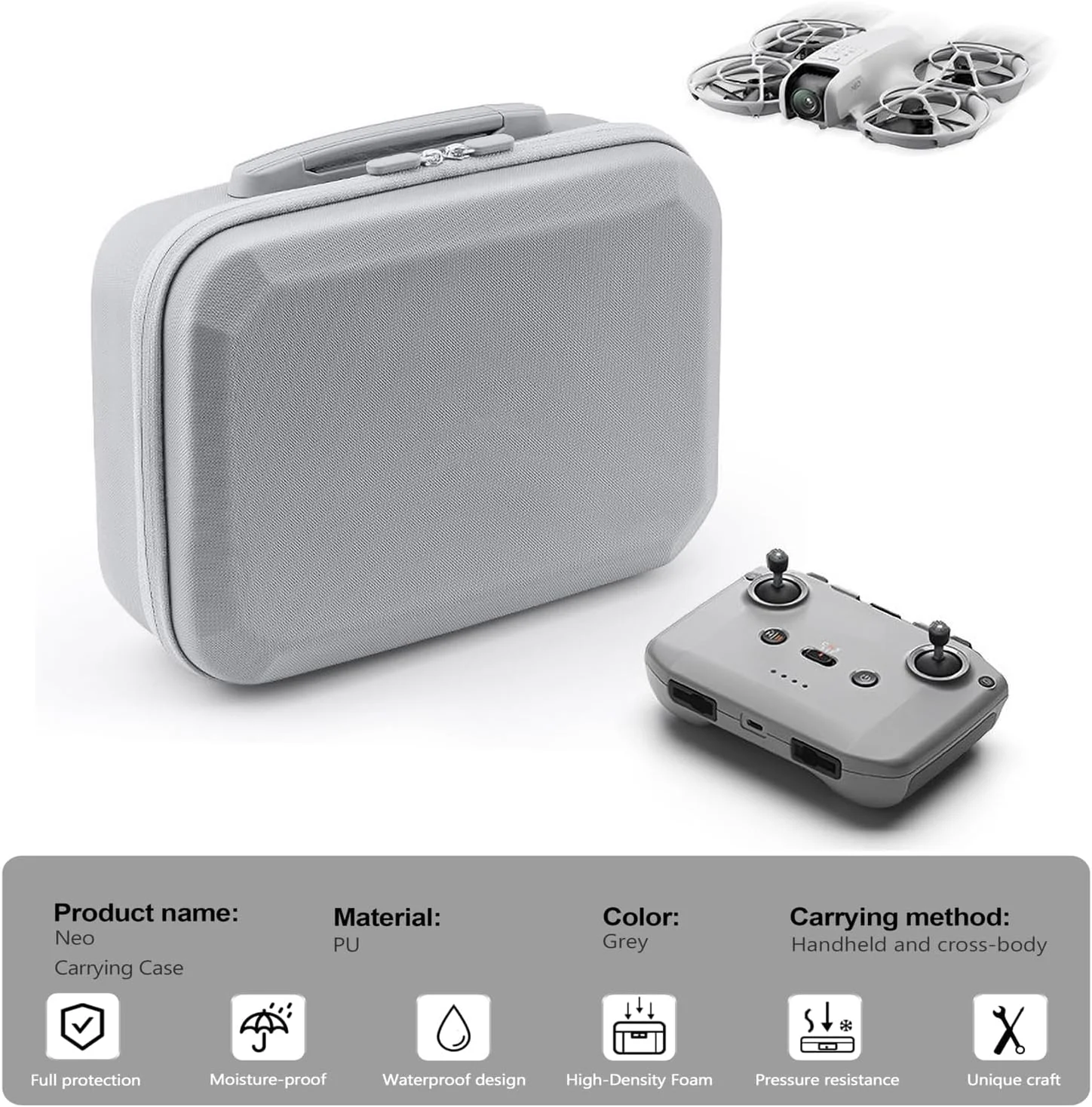 کیف حمل چند منظوره eWINNER برای DJI NEO / کیف محافظ PU قابل حمل برای لوازم جانبی DJI Neo Fly More Combo / نگهدارنده ریموت کنترل RC-N3 / باتری هوشمند Neo و لوازم جانبی