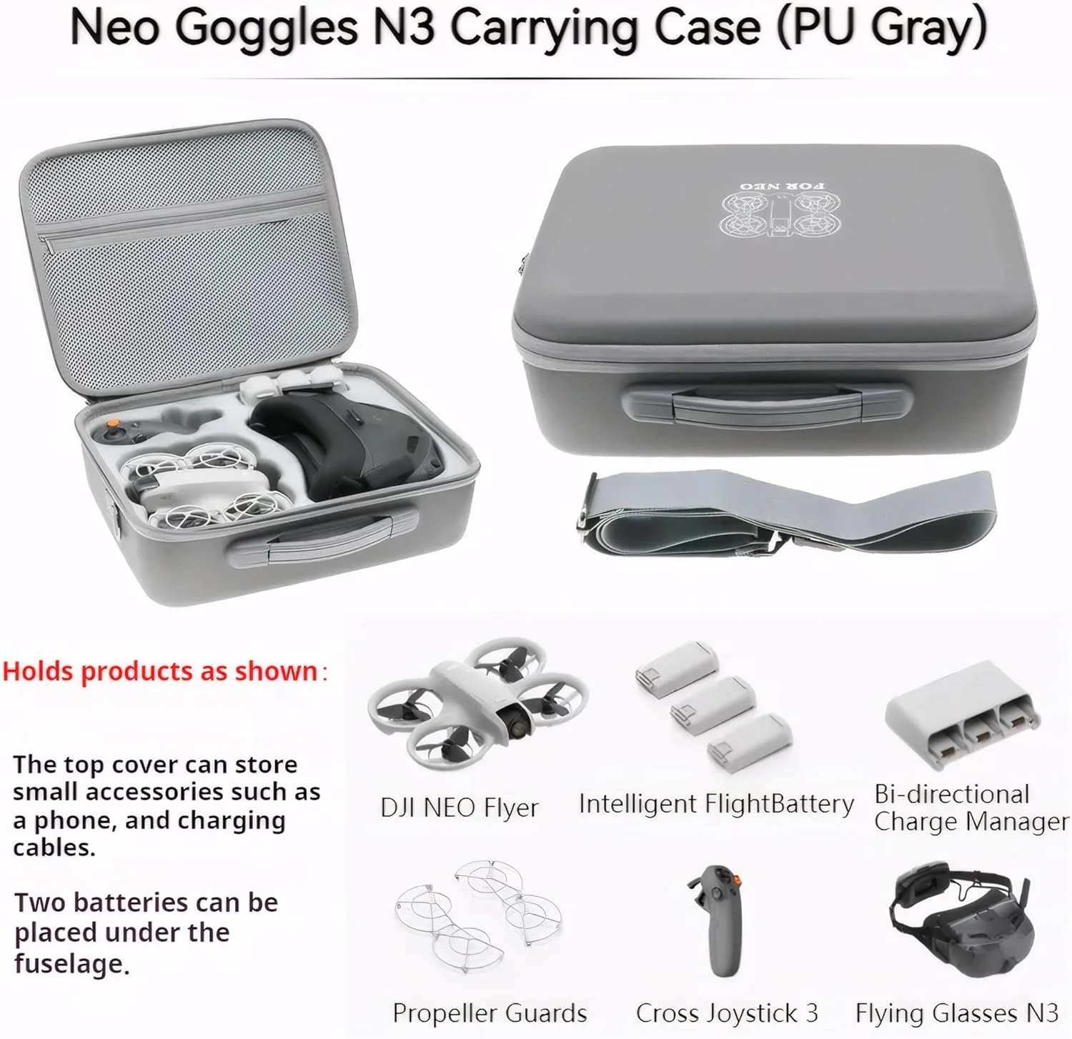 کیف حمل سخت برای DJI Neo Fly More Combo، عینک N3، لوازم جانبی کنترلر حرکتی RC 3 (خاکستری متوسط)