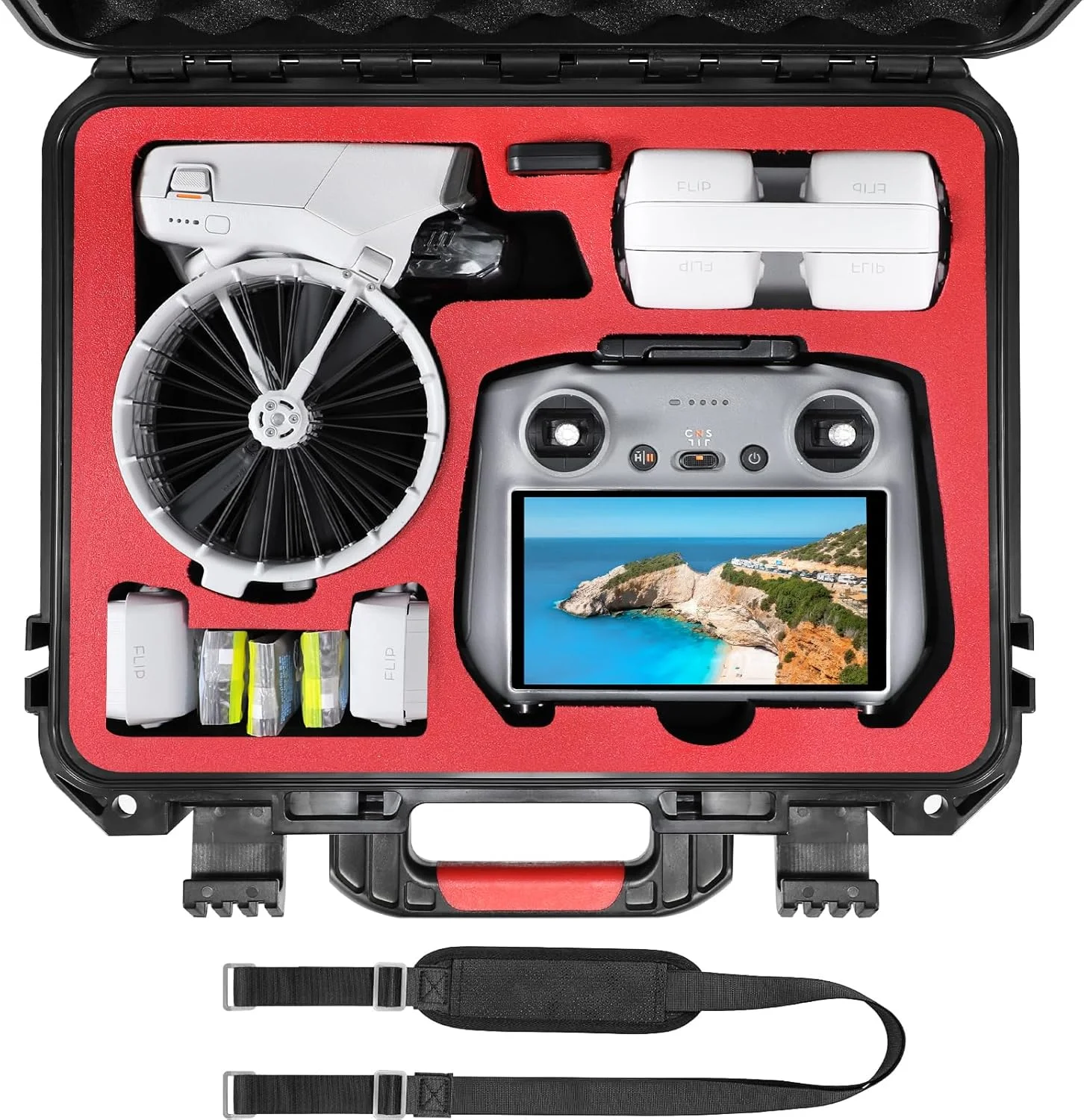 کیف سخت ضد آب FPVtosky برای DJI Flip Fly More Combo، مناسب برای کنترلر RC2/RC-N3، نگهداری تا 7 باتری، هاب شارژ، کابل، فیلترها و سایر لوازم جانبی [فقط کیف]، مشکی