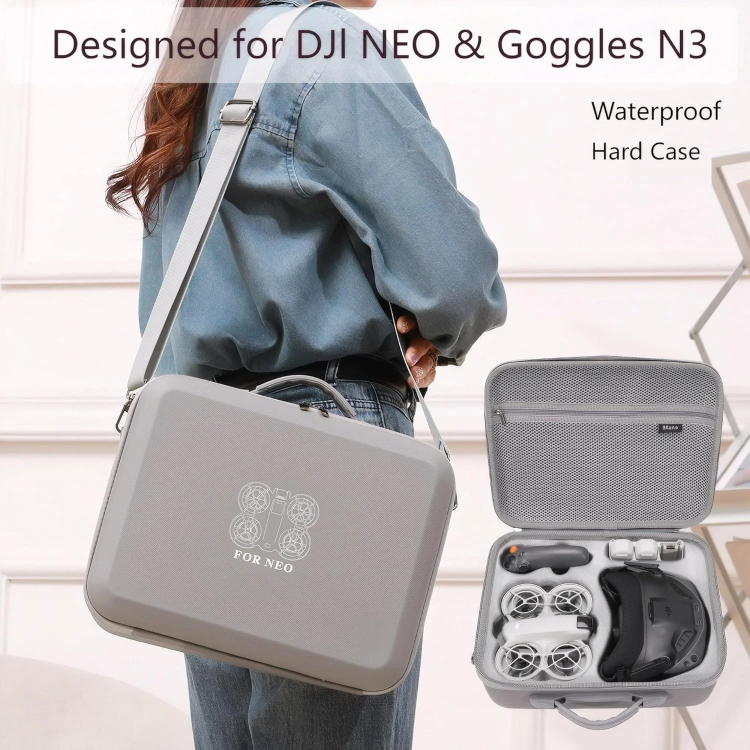 کیف حمل سخت برای DJI Neo Fly More Combo، عینک N3، لوازم جانبی کنترلر حرکتی RC 3 (خاکستری متوسط)