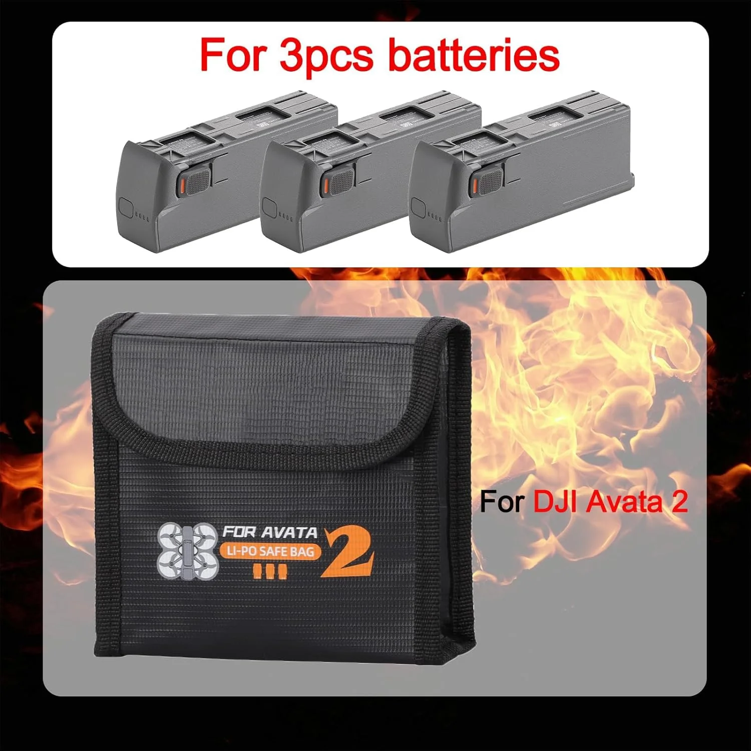 کیف نسوز نگهداری باتری برای DJI Avata 2 - کیف ایمنی برای 3 باتری پهپاد، جعبه محافظ باتری Lipo مقاوم در برابر حرارت برای شارژ و لوازم جانبی سفر