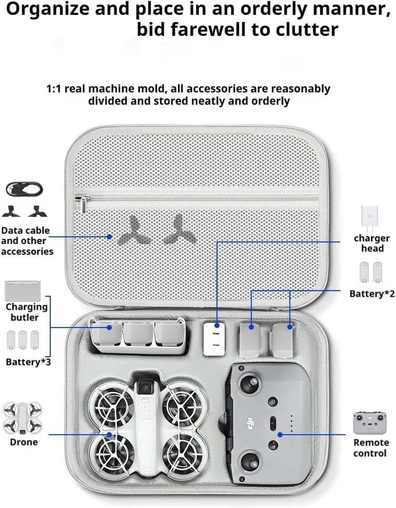 کیف حمل سخت چرمی PU برای DJI Neo Fly More Combo – ضد آب، ضد ضربه، کیف نگهداری قابل حمل برای سفر برای DJI NEO و لوازم جانبی