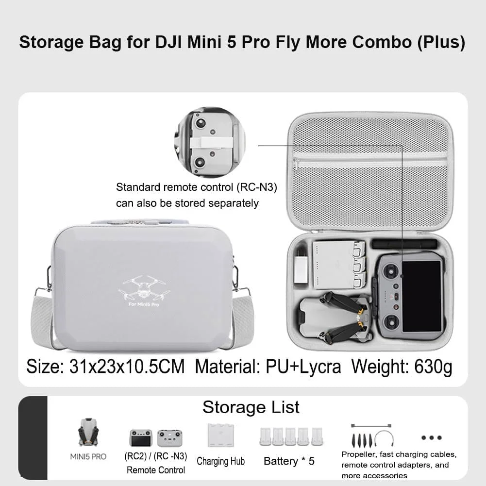 کیف هارد برای DJI Mini 5 Pro | PU ضد آب، فضای ذخیره سازی قابل حمل برای ریموت RC 2/ RC-N3 و لوازم جانبی پهپاد (باتری، پروانه، فیلتر لنز) (خاکستری) کیف هارد برای DJI Mini 5 Pro | PU ضد آب، فضای ذخیره سازی قابل حمل برای ریموت RC 2/ RC-N3 و لوازم جانبی پهپاد (باتری، پروانه، فیلتر لنز) (خاکستری)