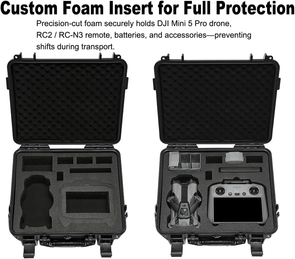 کیف سخت برای DJI Mini 5 Pro Fly More Combo (Plus) - ضد آب، محل نگهداری پهپاد، RC2، RC-N3، جعبه فیلتر لنز، هاب شارژ و 7 باتری کیف سخت برای DJI Mini 5 Pro Fly More Combo (Plus) - ضد آب، محل نگهداری پهپاد، RC2، RC-N3، جعبه فیلتر لنز، هاب شارژ و 7 باتری