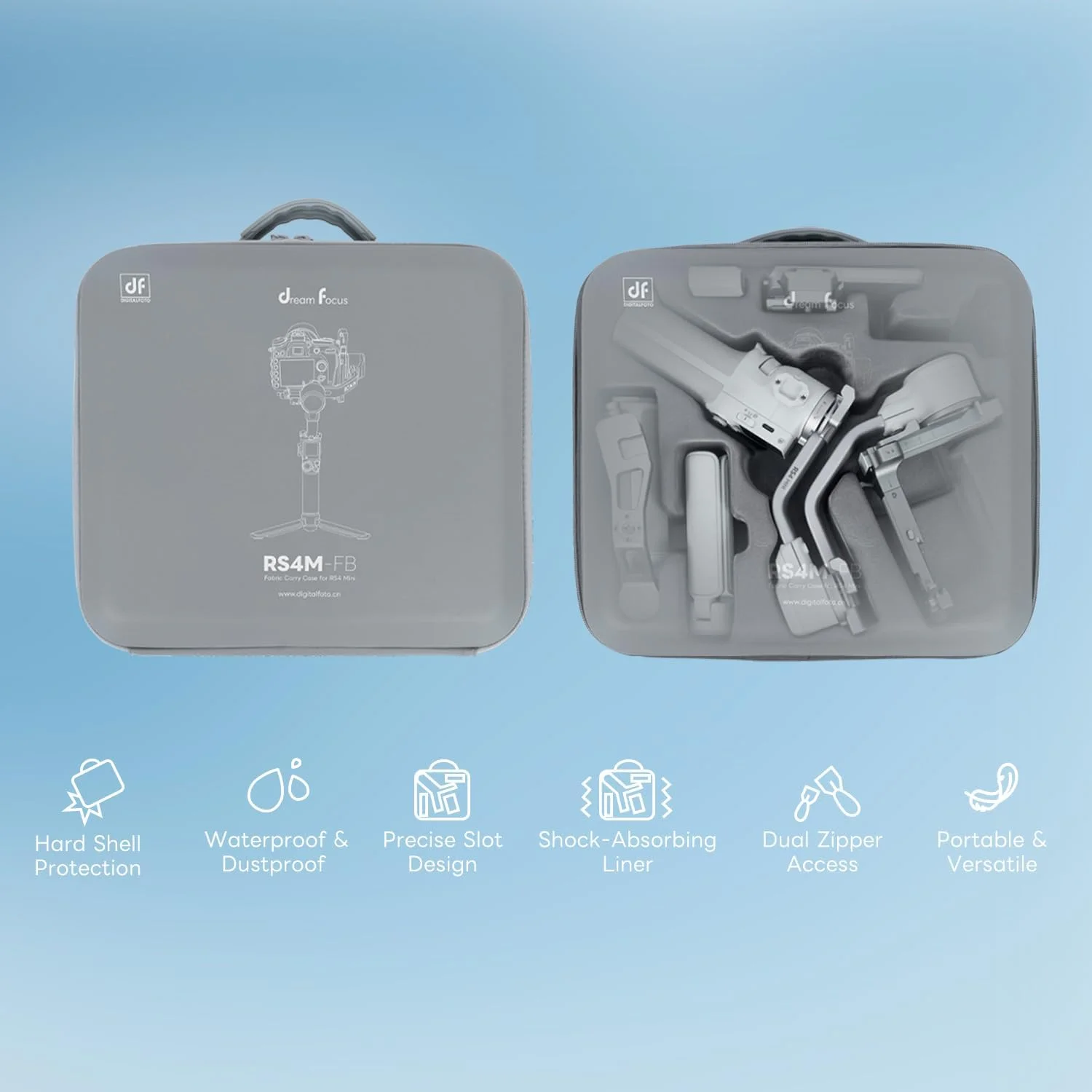کیف قابل حمل DF DIGITALFOTO dji RS4 Mini برای گیمبال DJI Ronin RS 4 Mini، کیف شانه ای و کیف حمل سخت با دسته تاشو (RS4M1)