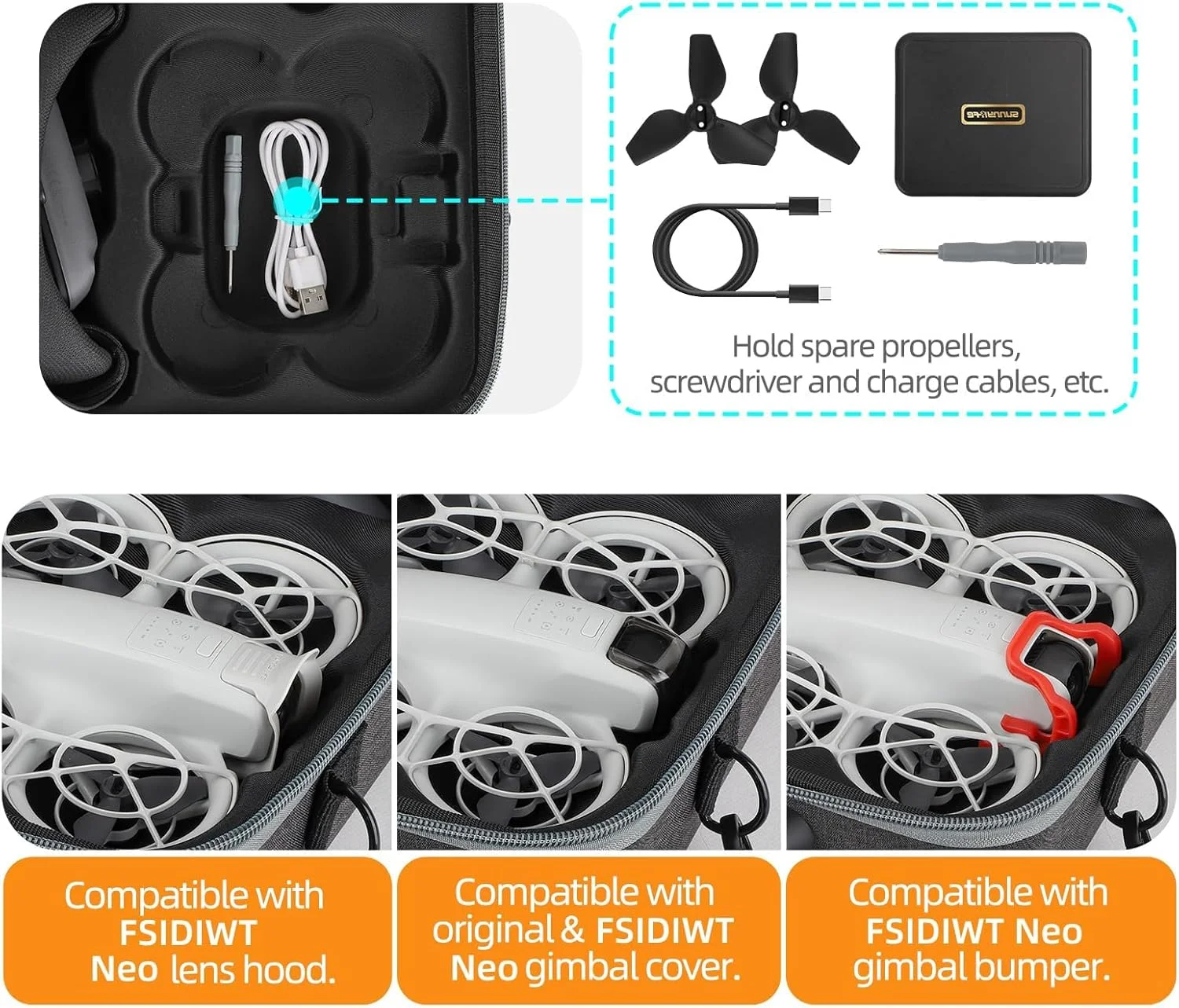 کیف حمل eWINNER برای DJI Neo Motion Fly More Combo - سازگار با کنترلر Neo Drone RC Motion 3 / عینک N3 / هاب شارژ باتری و 4 باتری، ملخ های یدکی و سایر لوازم جانبی